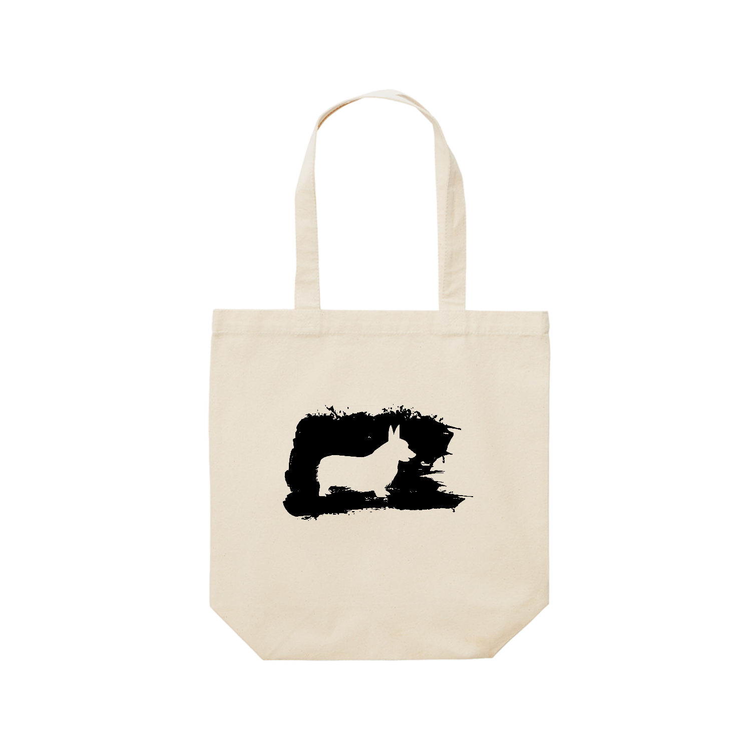 コーギーの和風墨絵マーク レギュラーキャンバストートバッグ(M) (フルカラー転写プリント)