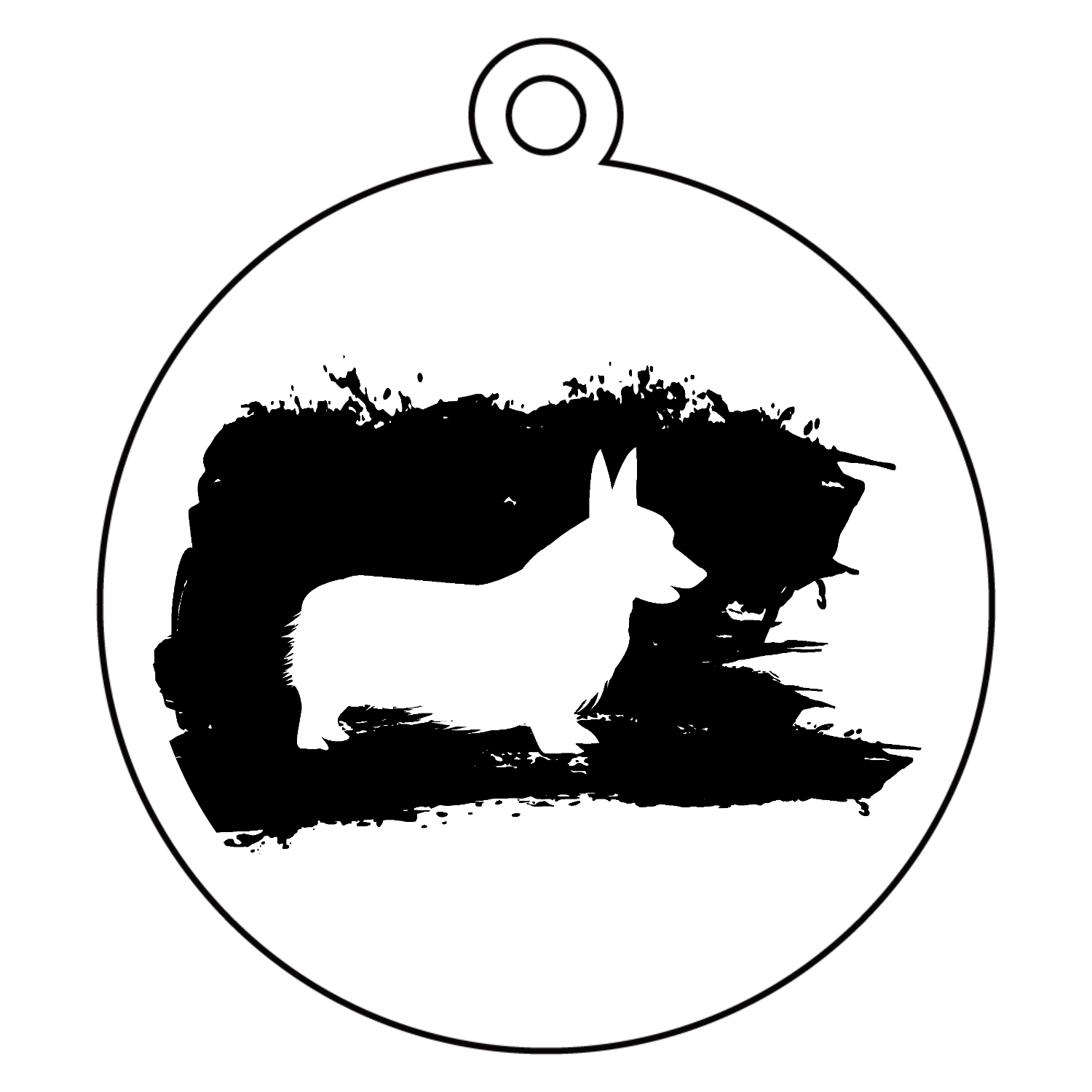 コーギーの和風墨絵マーク アクリルキーホルダー　丸型 (6cm)