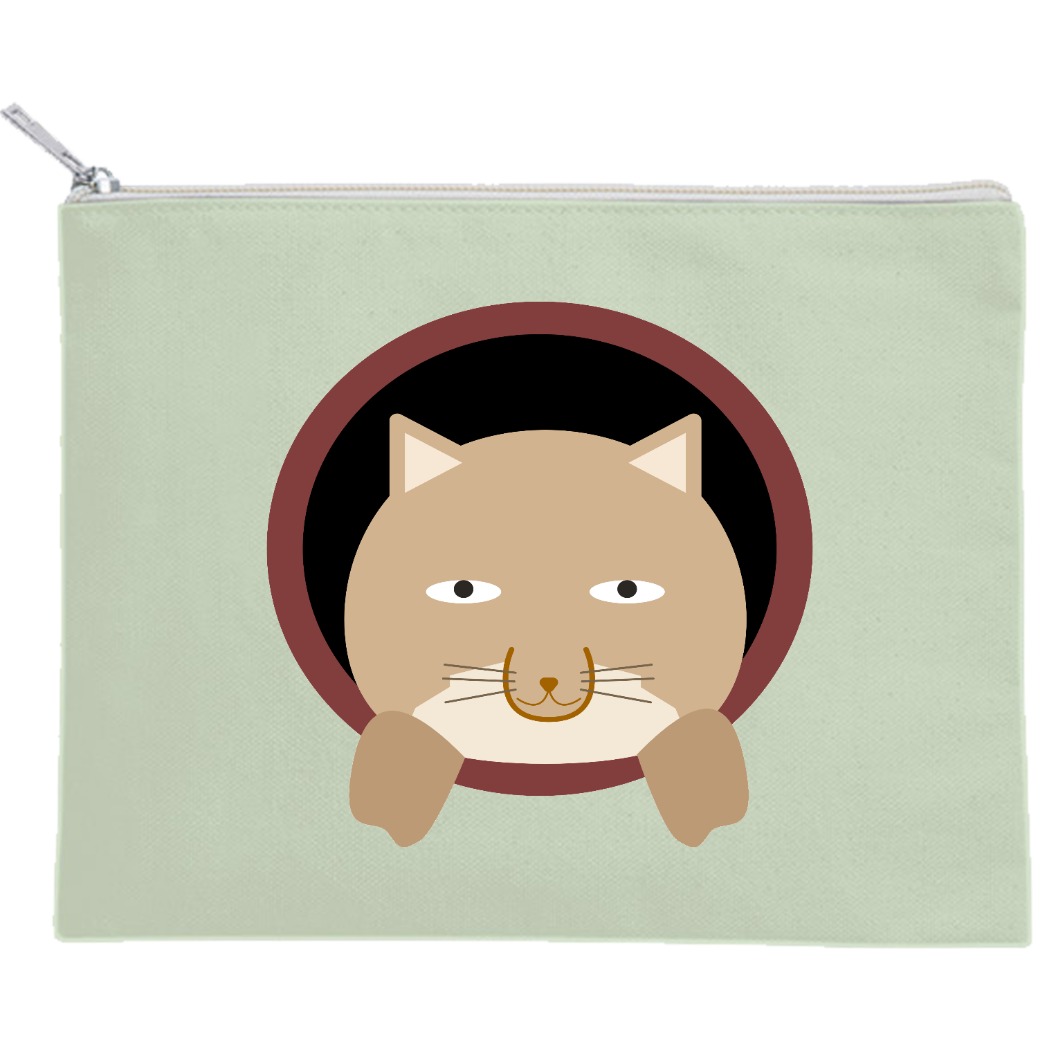 こちらを見る可愛いチベットスナギツネのイラストグッズ キャンバスフラットポーチ（M）【白プリント有】