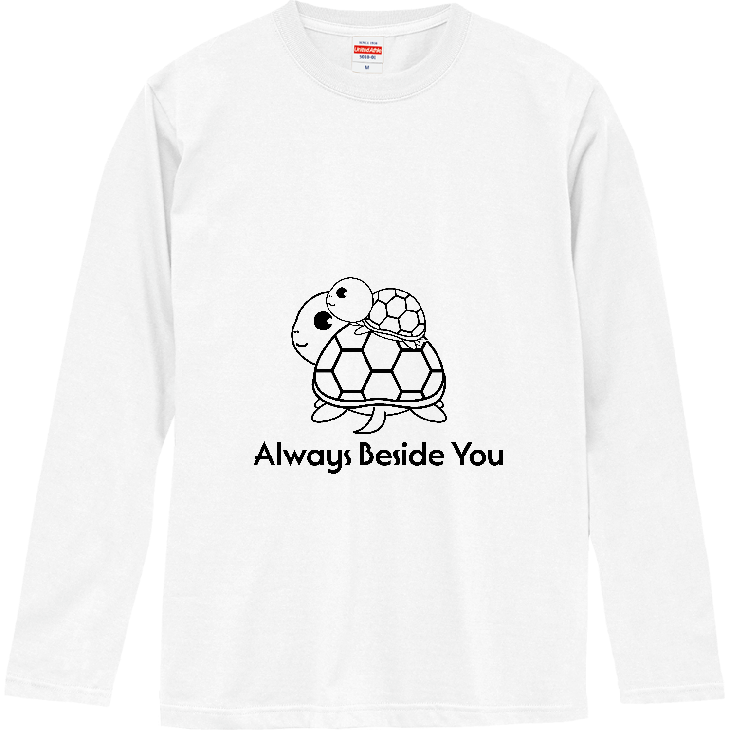 可愛い亀ちゃんの親子の線画イラスト ロングスリーブTシャツ