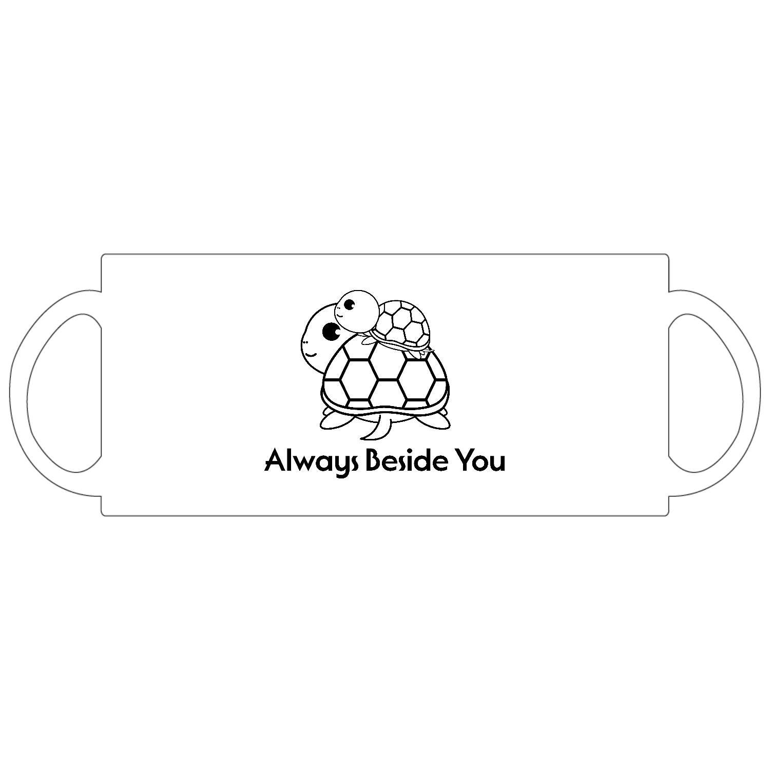 可愛い亀ちゃんの親子の線画イラスト 定番マグカップ