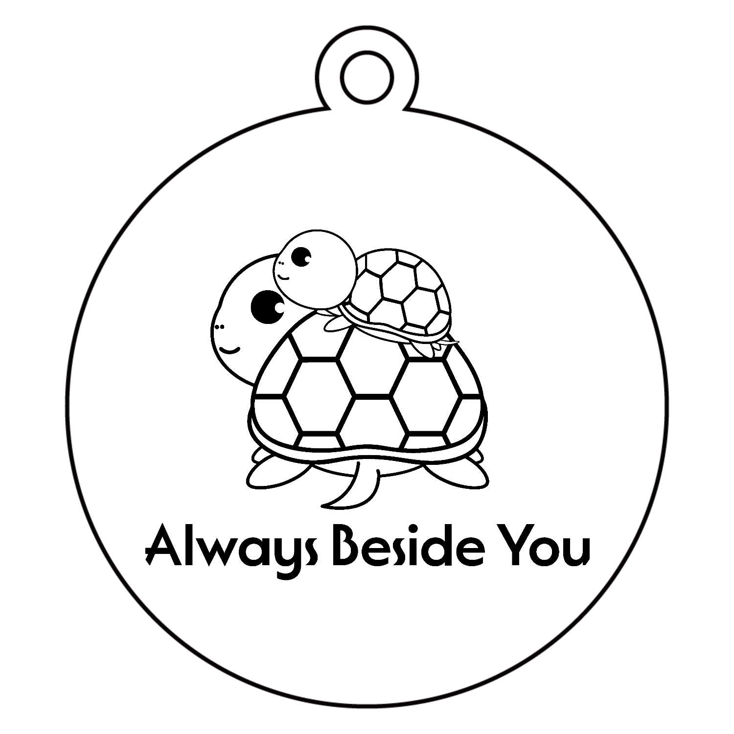 可愛い亀ちゃんの親子の線画イラスト アクリルキーホルダー　丸型 (6cm)