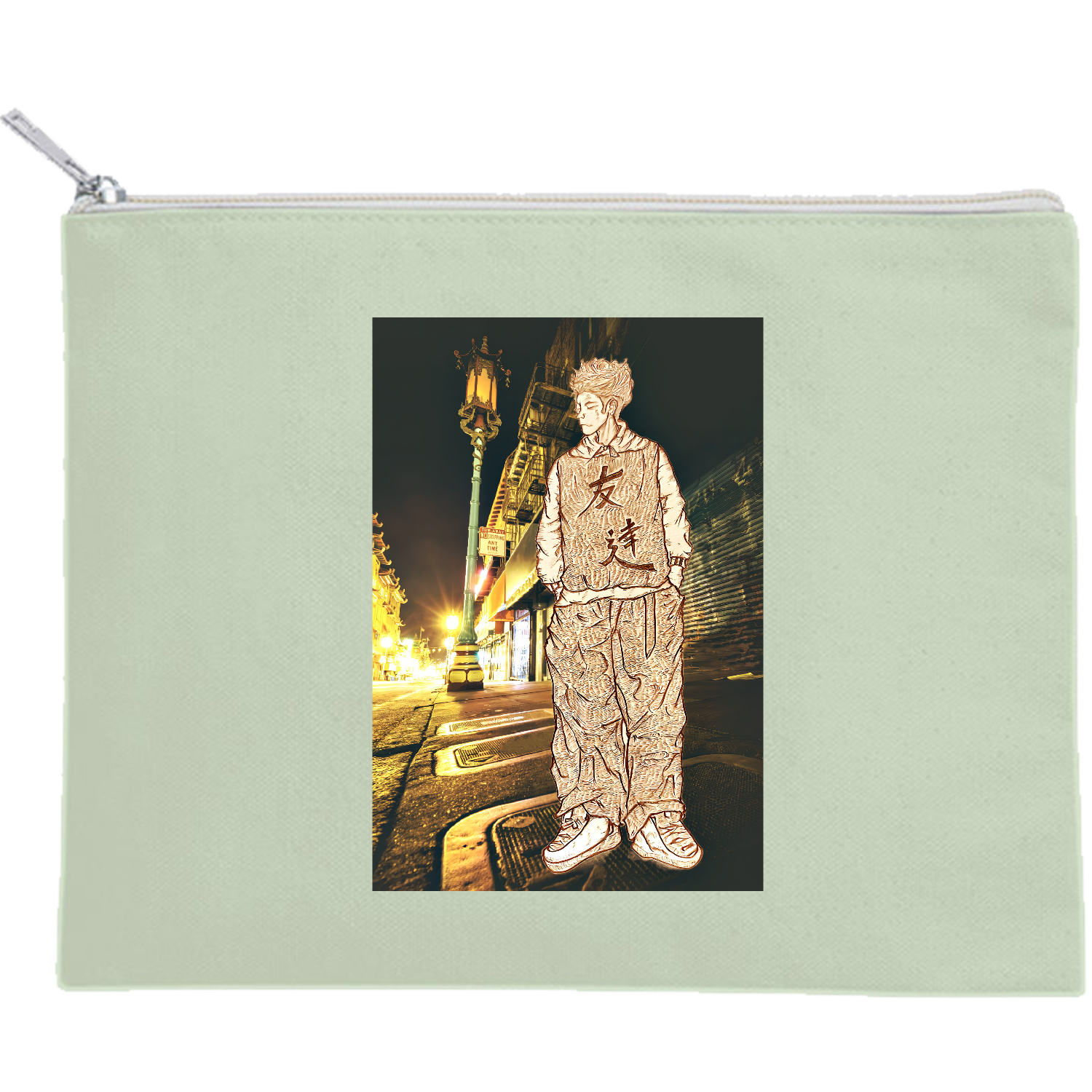 友達、イラスト、風景、感謝、ありがとう、 キャンバスフラットポーチ（M）【白プリント有】