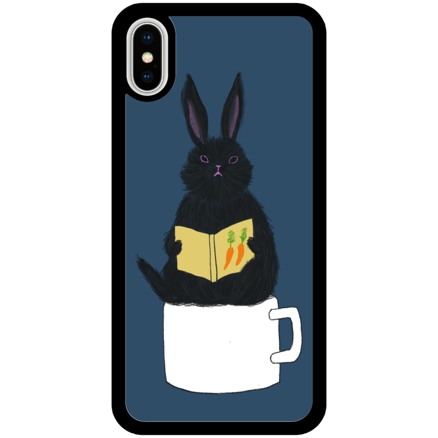 黒うさぎの読書iPhoneX/Xs_プリントパネルラバーケース1