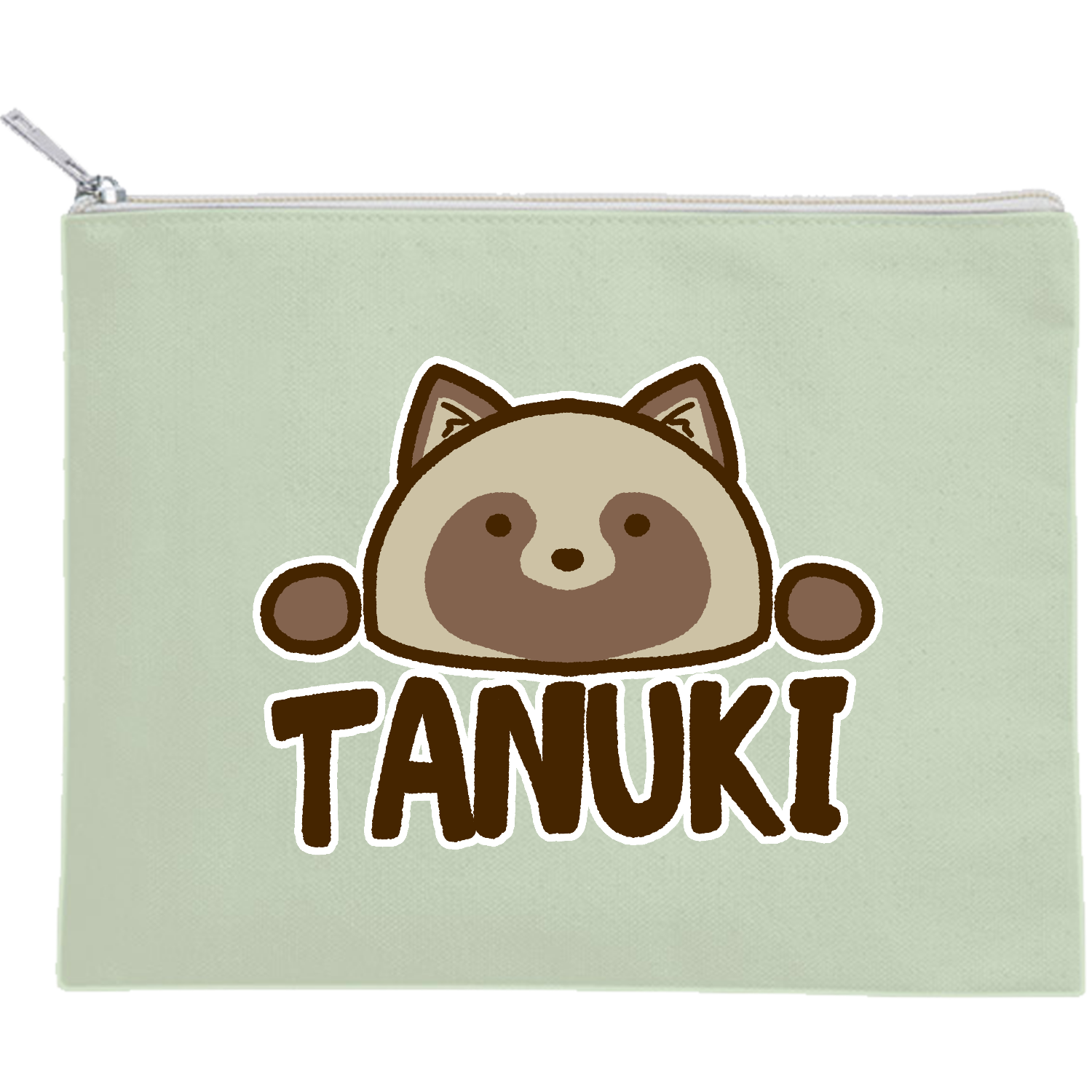 自己主張するたぬき キャンバスフラットポーチ（M）【白プリント有】