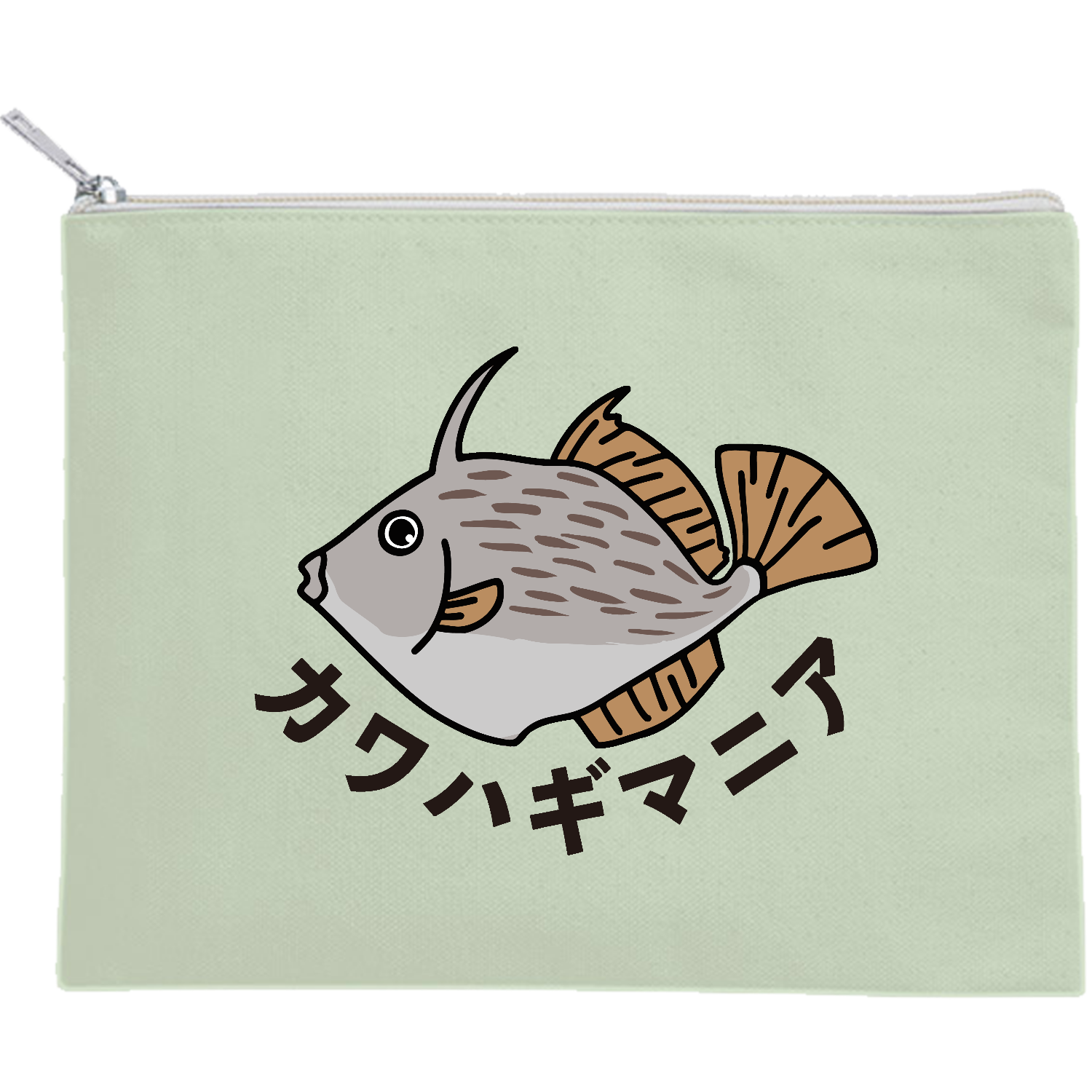 ザ・カワハギマニア キャンバスフラットポーチ（M）【白プリント有】