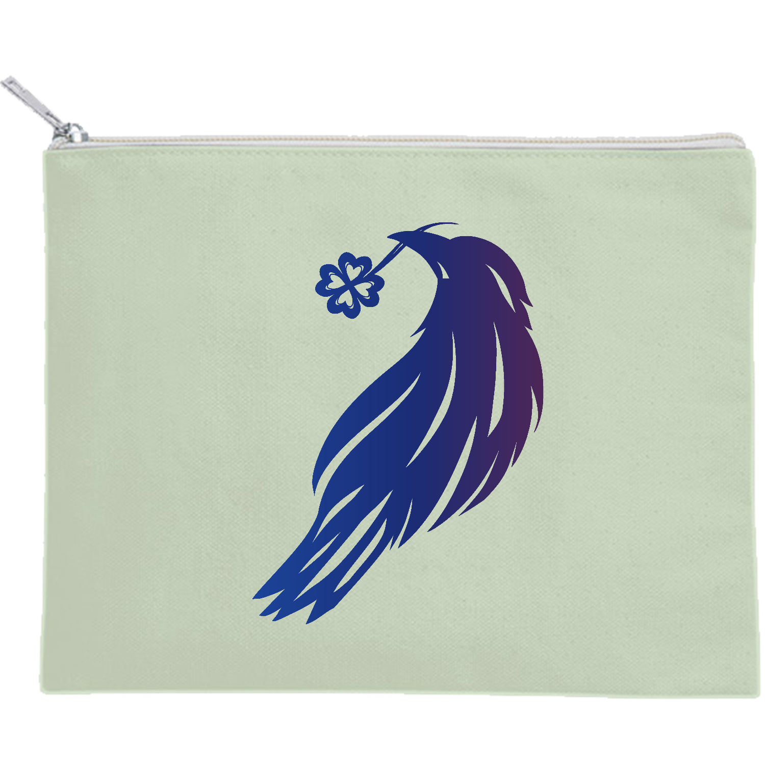 クローバー鴉のシルエット キャンバスフラットポーチ（M）【白プリント有】