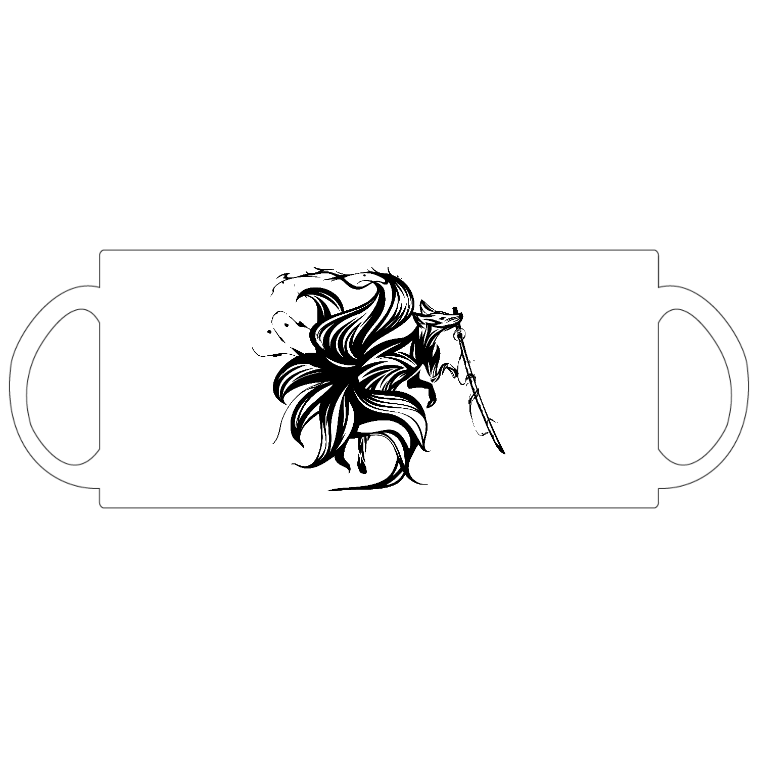 九尾の狐と刀の墨絵 定番マグカップ