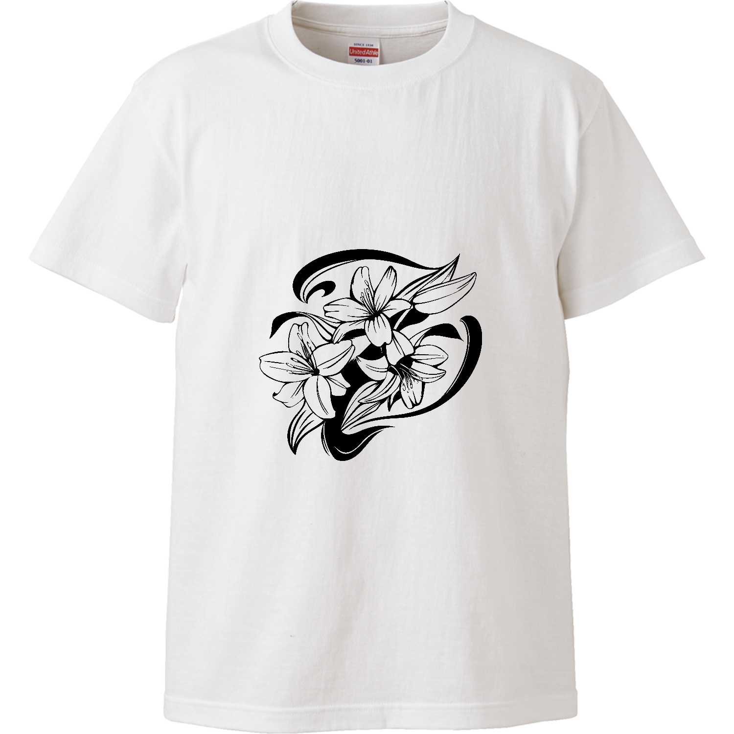 百合の花のトライバル風マーク ハイクオリティーTシャツ
