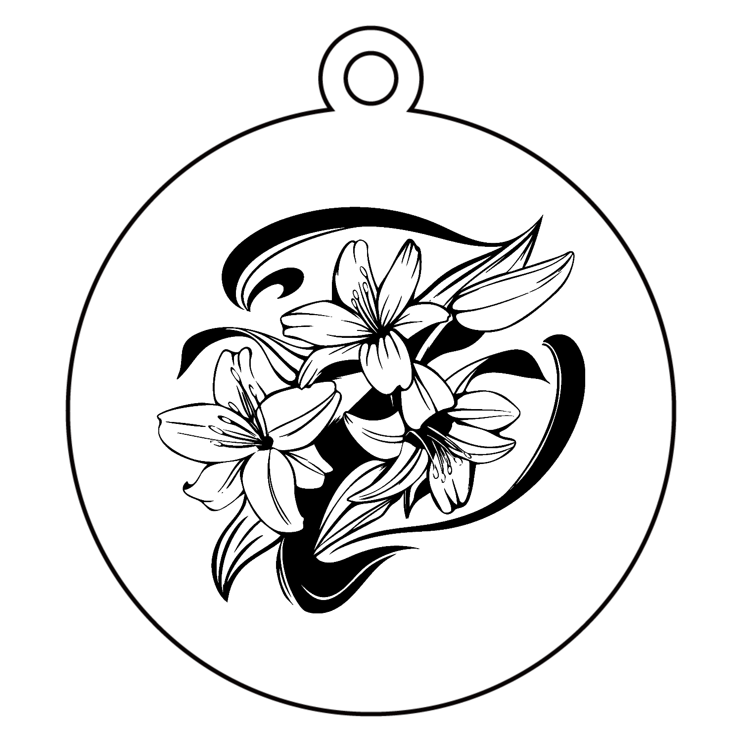 百合の花のトライバル風マーク アクリルキーホルダー　丸型 (6cm)