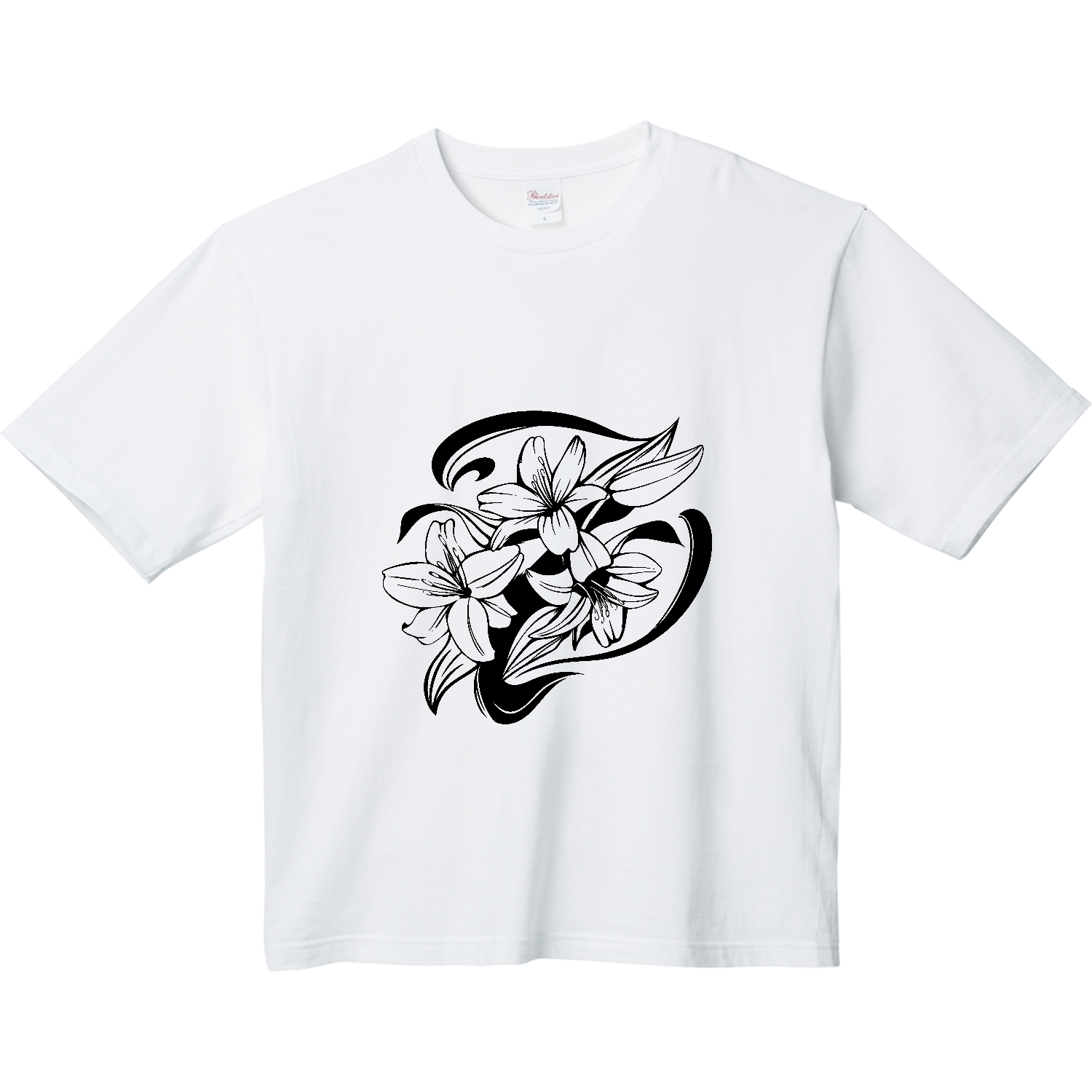 百合の花のトライバル風マーク ヘビーウェイト ビッグシルエットTシャツ