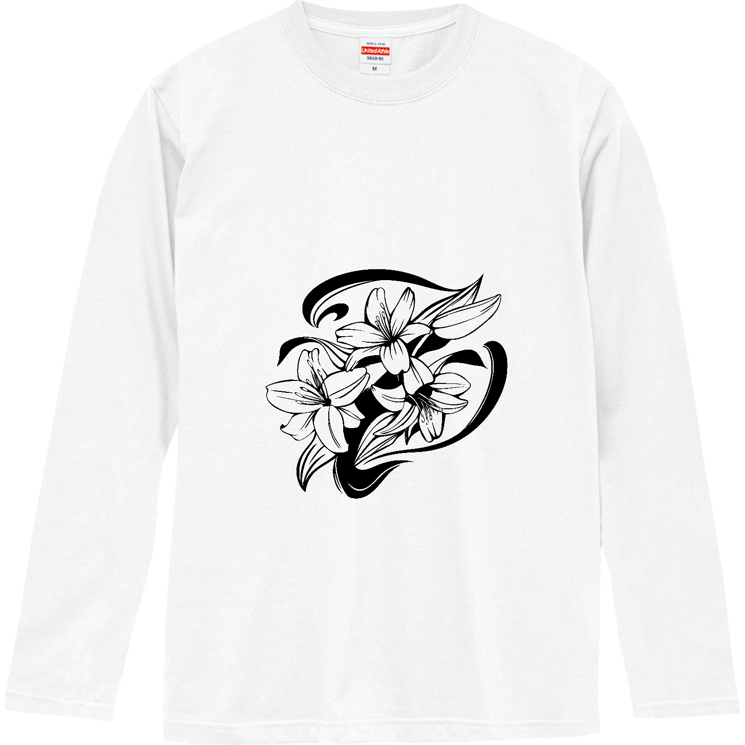 百合の花のトライバル風マーク ロングスリーブTシャツ
