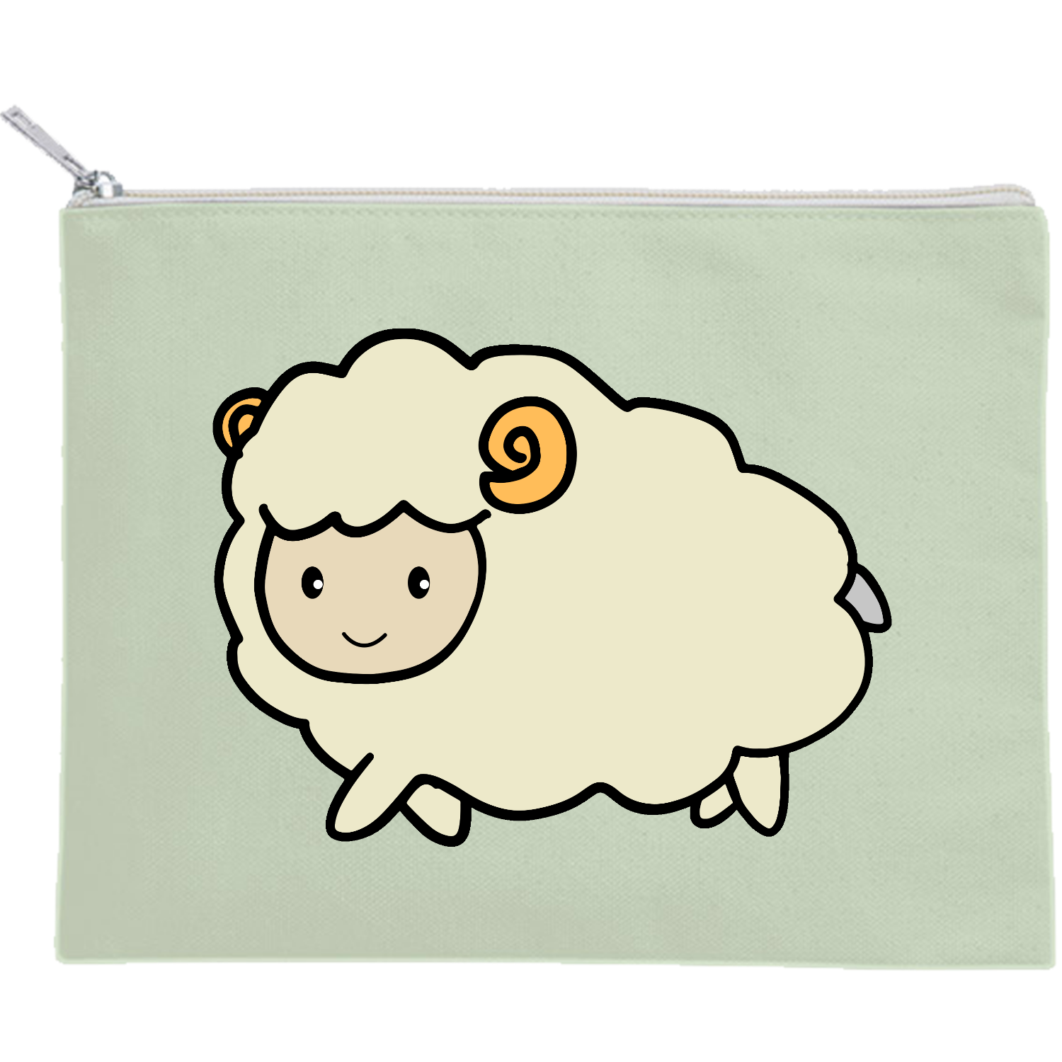 可愛い羊ちゃんのイラスト キャンバスフラットポーチ（M）【白プリント有】