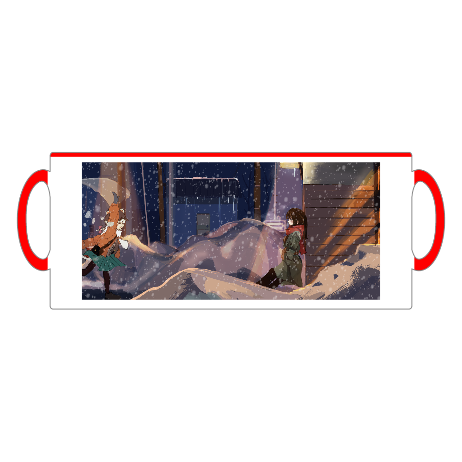 駅前待ち合わせ（オコジョちゃん＆樟稲）冬　差し色付版2トーンマグカップ1