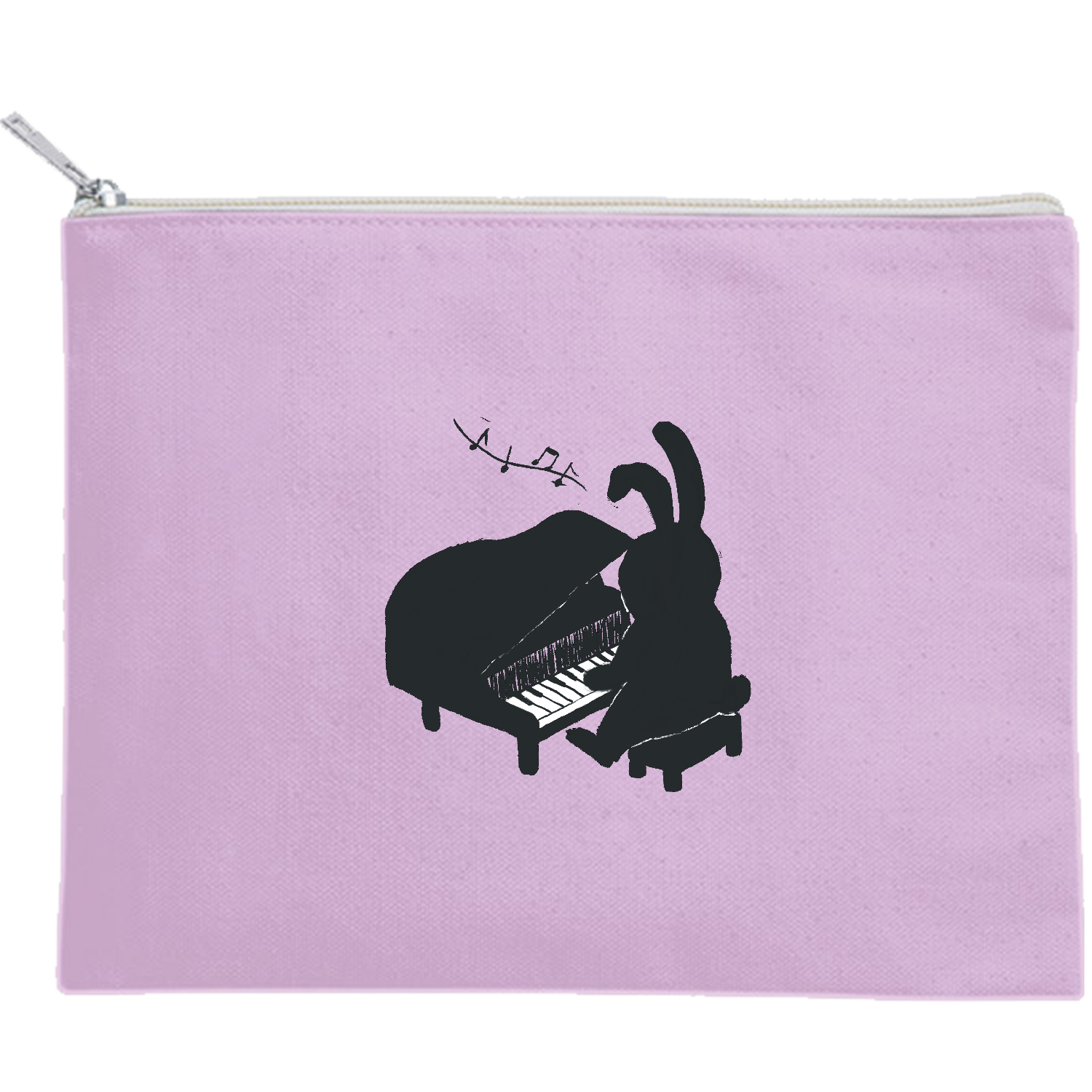 ピアノをひくうさぎ キャンバスフラットポーチ（M）【白プリント有】