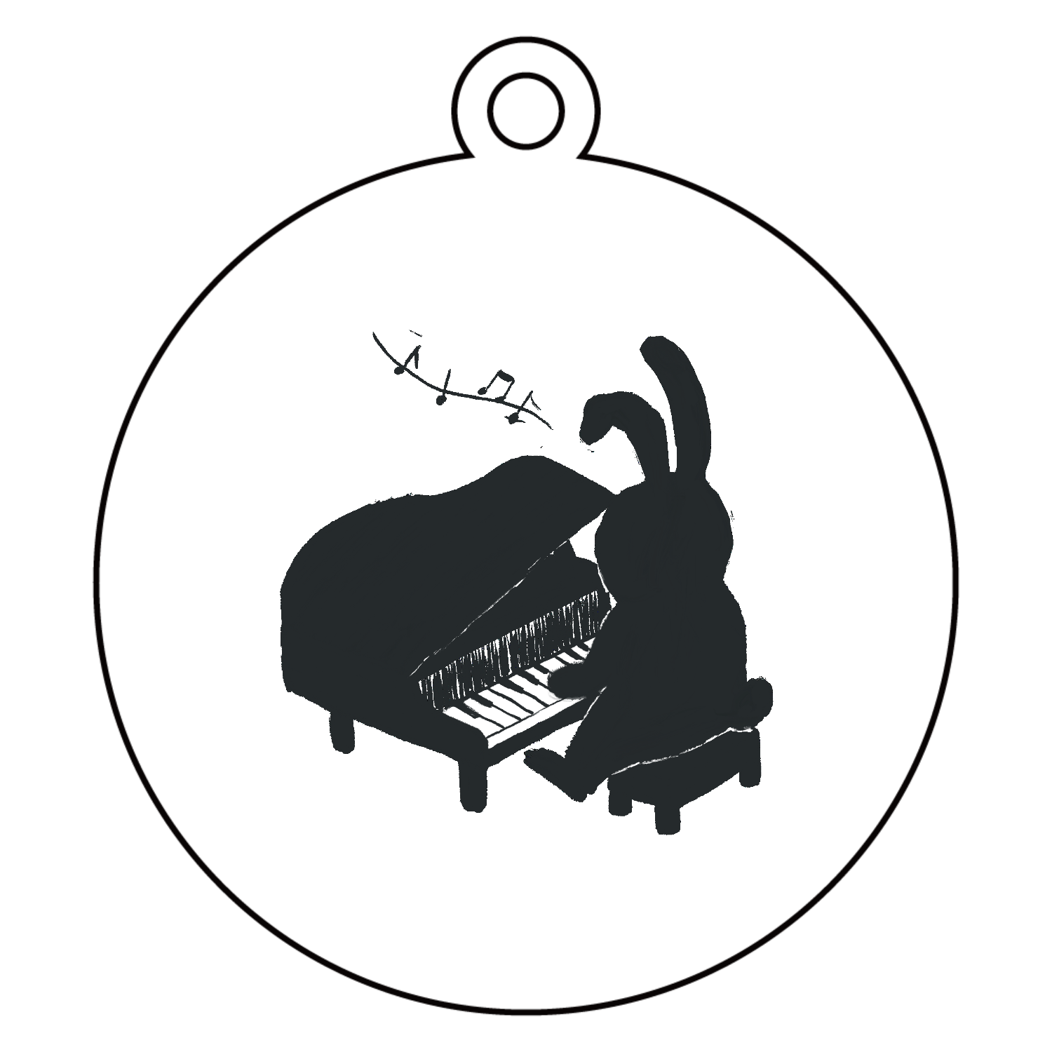 ピアノをひくうさぎ アクリルキーホルダー　丸型 (6cm)