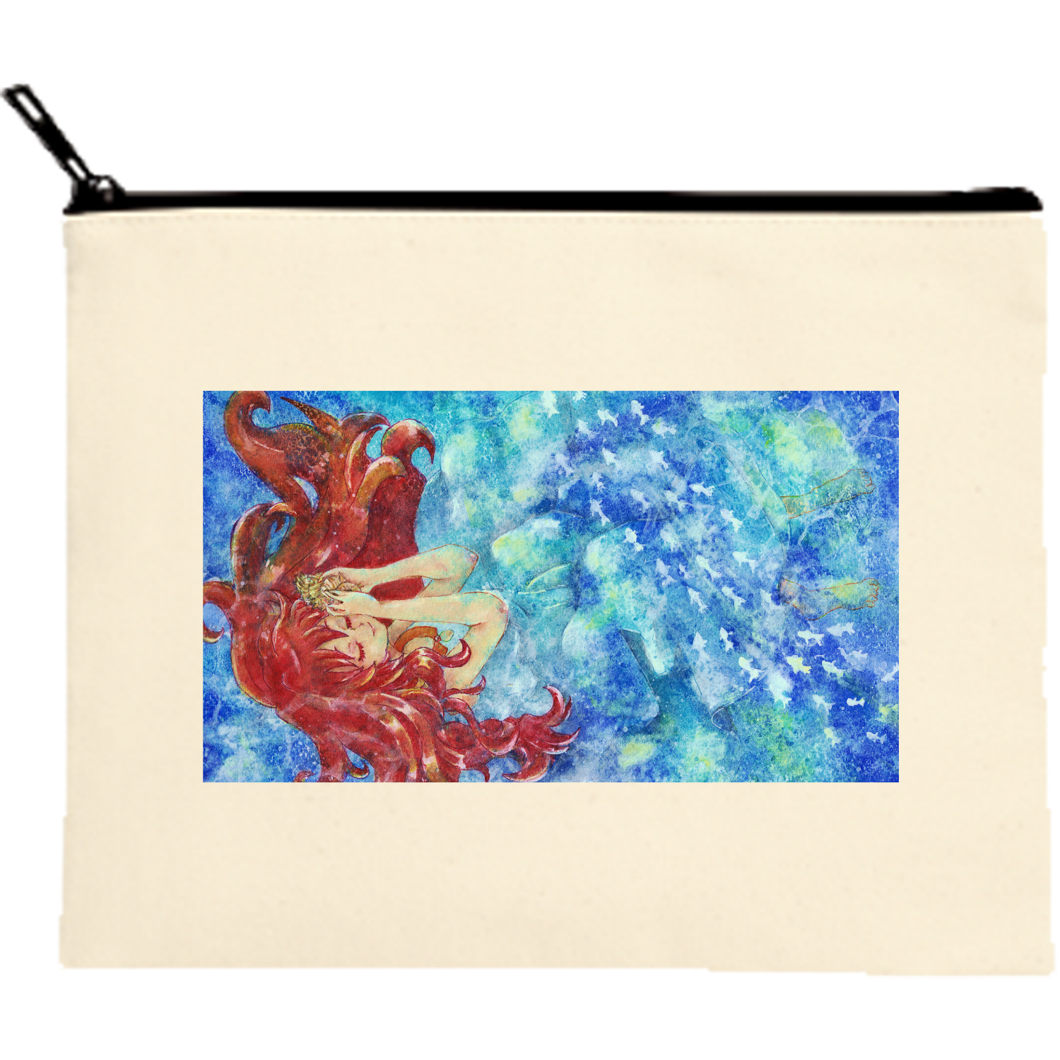 思ひ出の海 キャンバスフラットポーチ（M）【白プリント有】