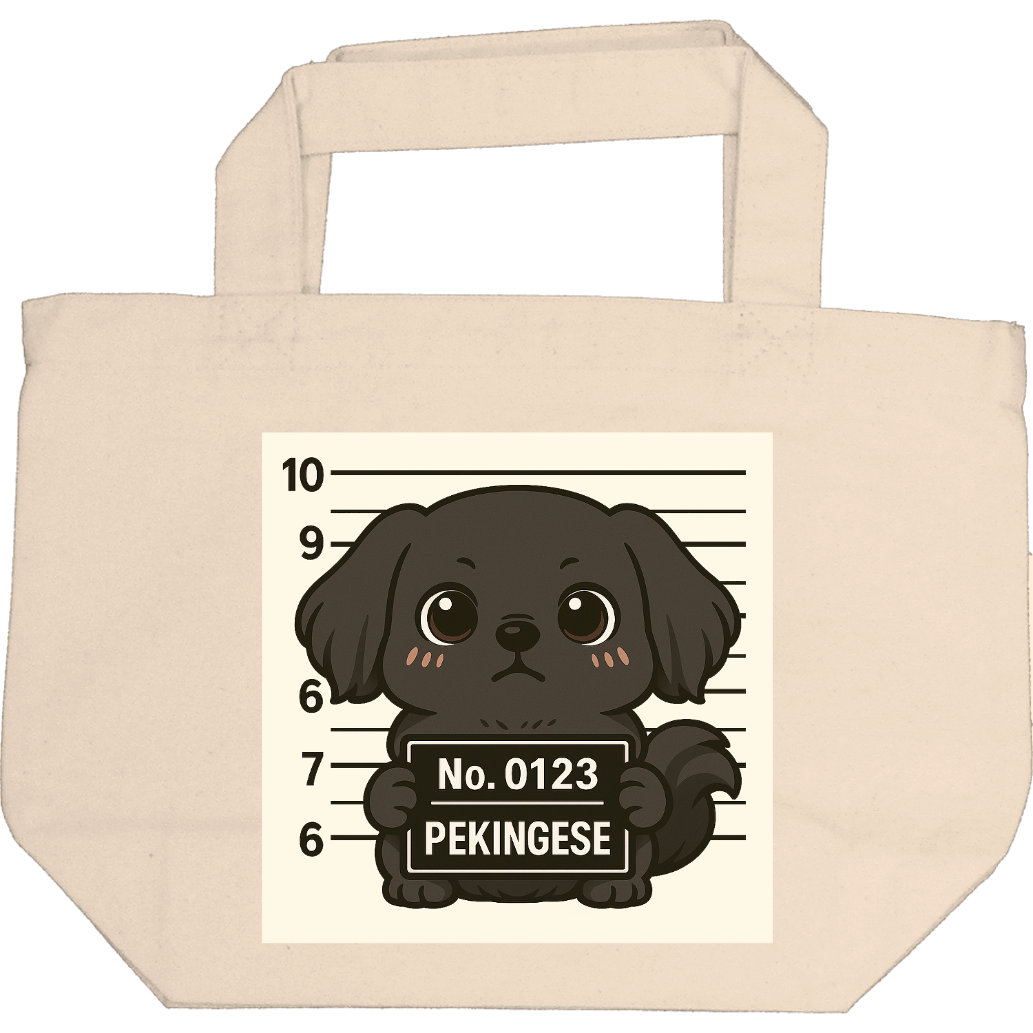黒ペキニーズのマグショット風イラスト／かわいい犬モチーフのおでかけデザイン キャンバストート S