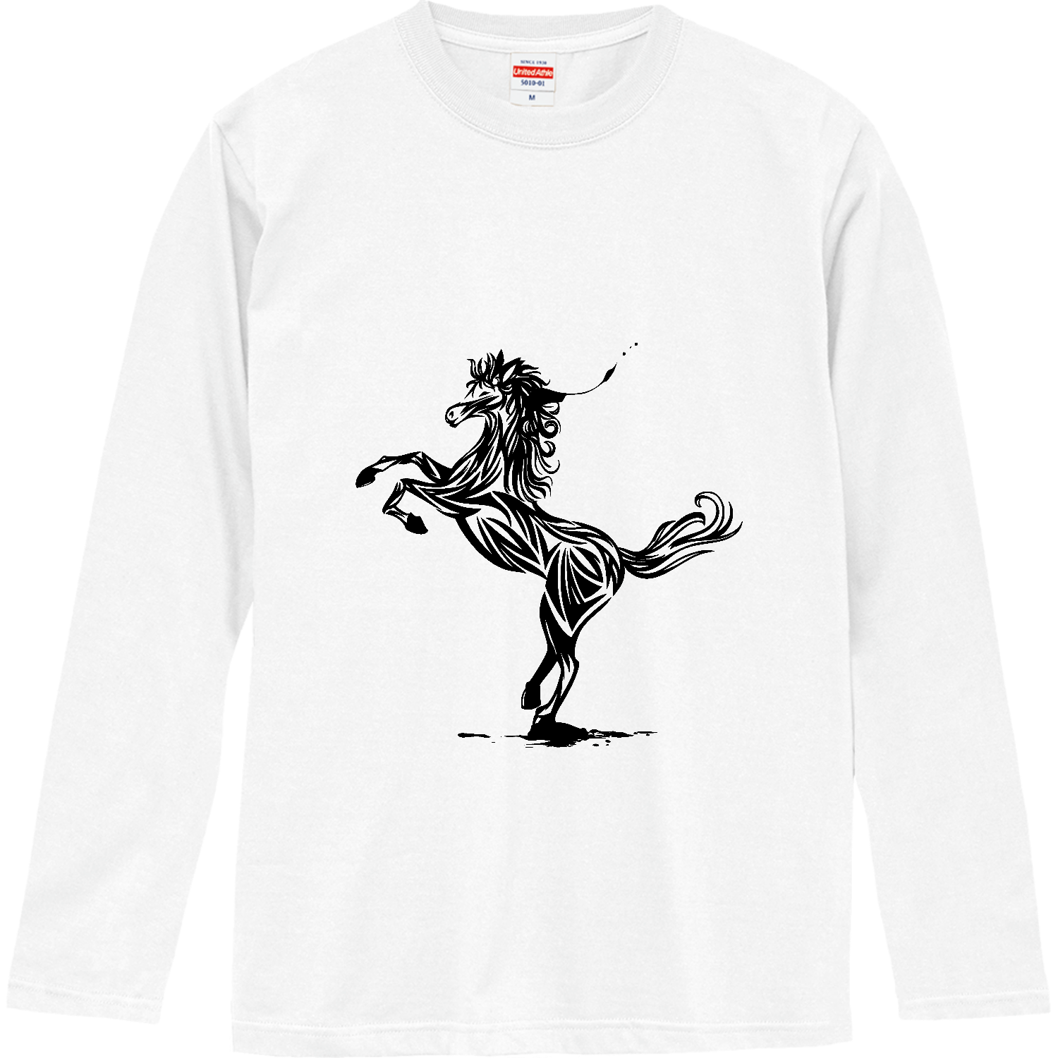 躍動感のある馬のシルエット ロングスリーブTシャツ