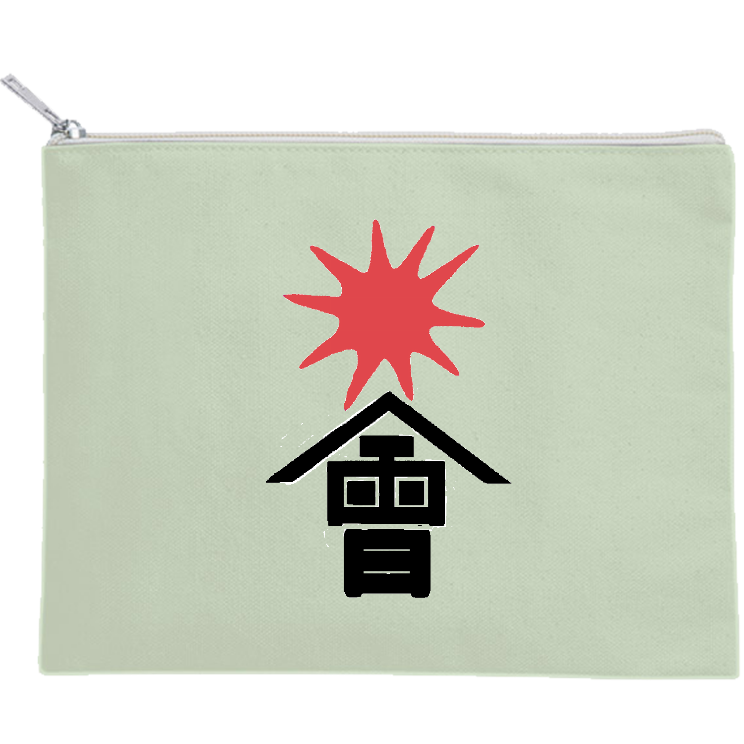 会津藩　白虎隊マーク キャンバスフラットポーチ（M）【白プリント有】