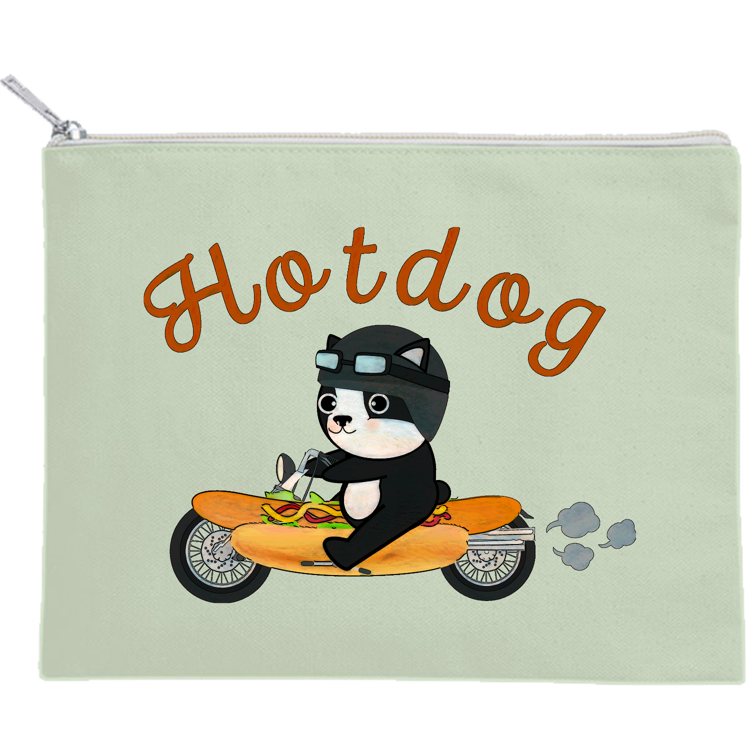 ホットドッグフレンチブルドッグちゃん キャンバスフラットポーチ（M）【白プリント有】