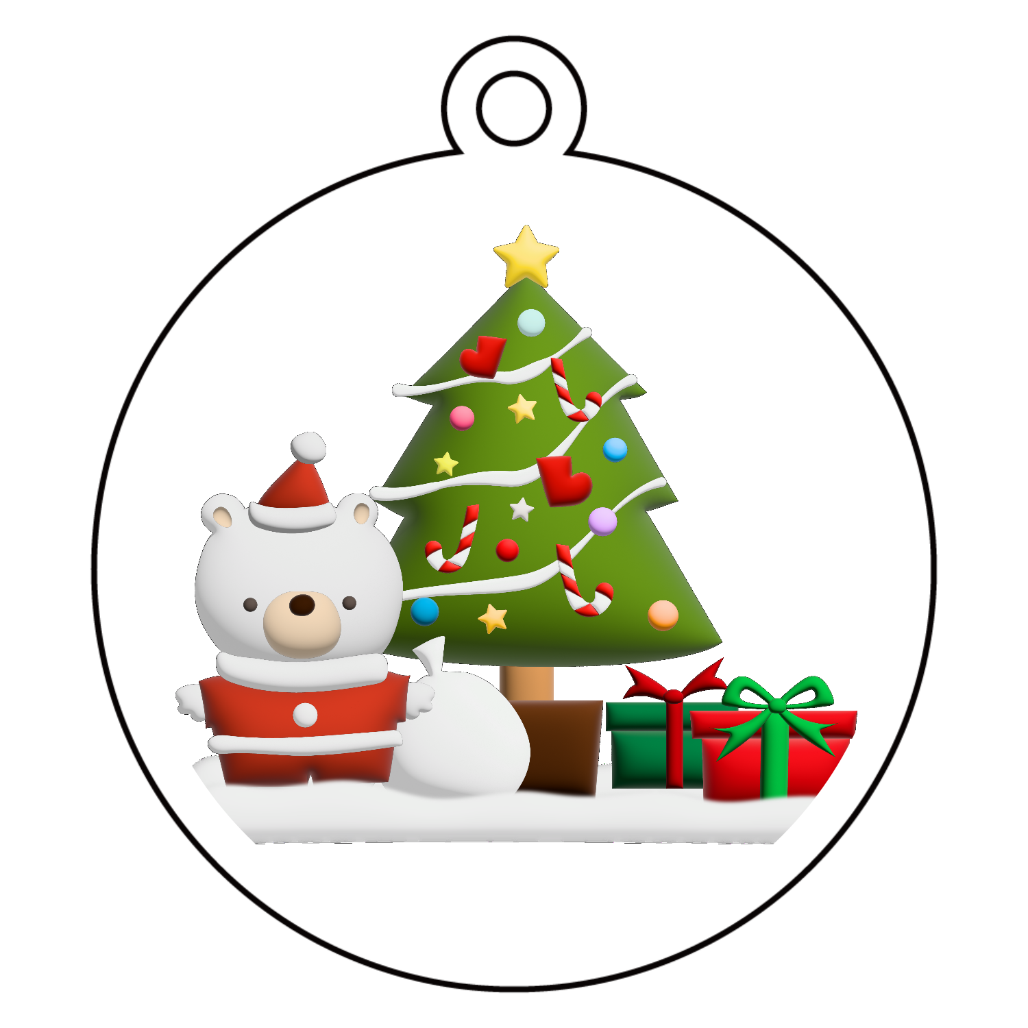 クマちゃんサンタ！プックリイラスト・クリスマスアクリルキーホルダー　丸型 (6cm)1