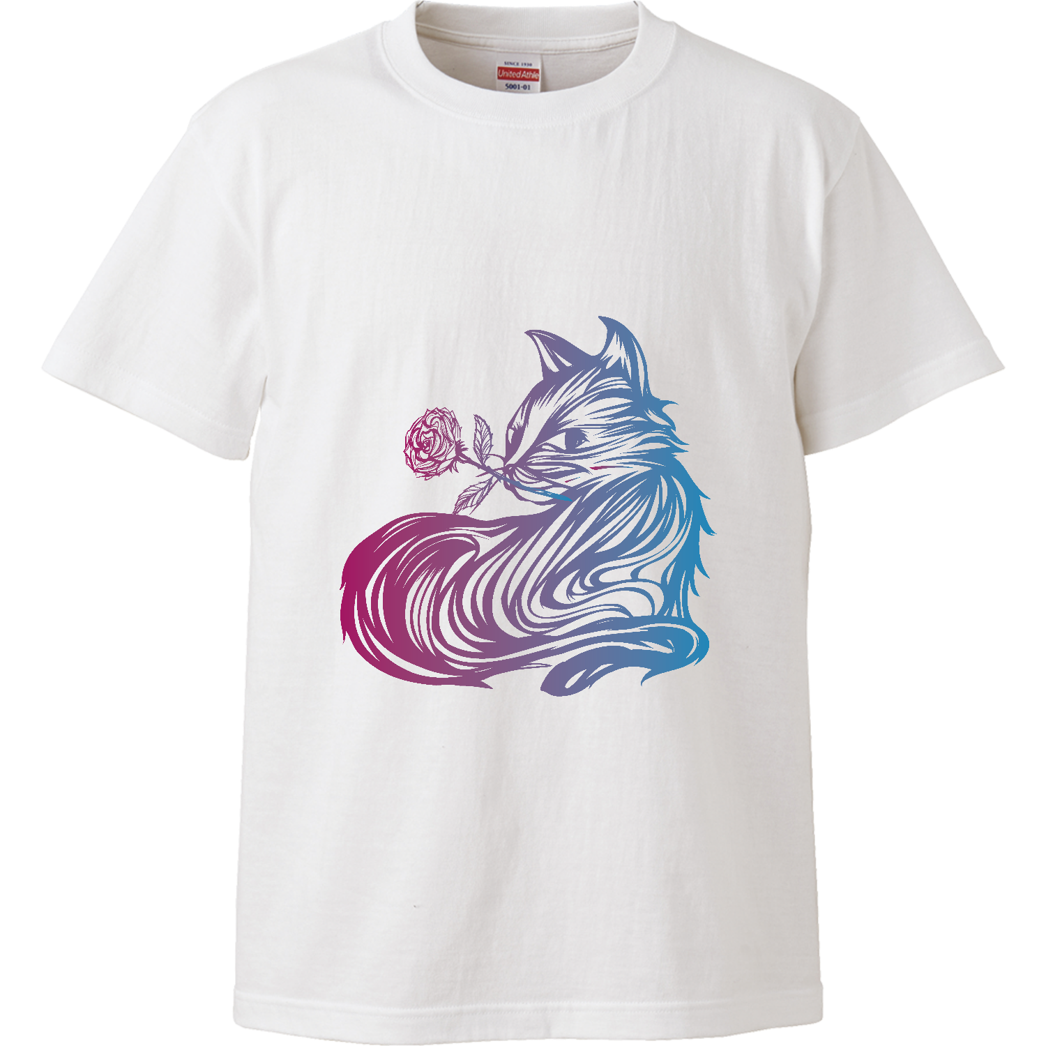 猫と薔薇の絵 - 夢薔薇猫のおしゃれなワンポイントマーク ハイクオリティーTシャツ