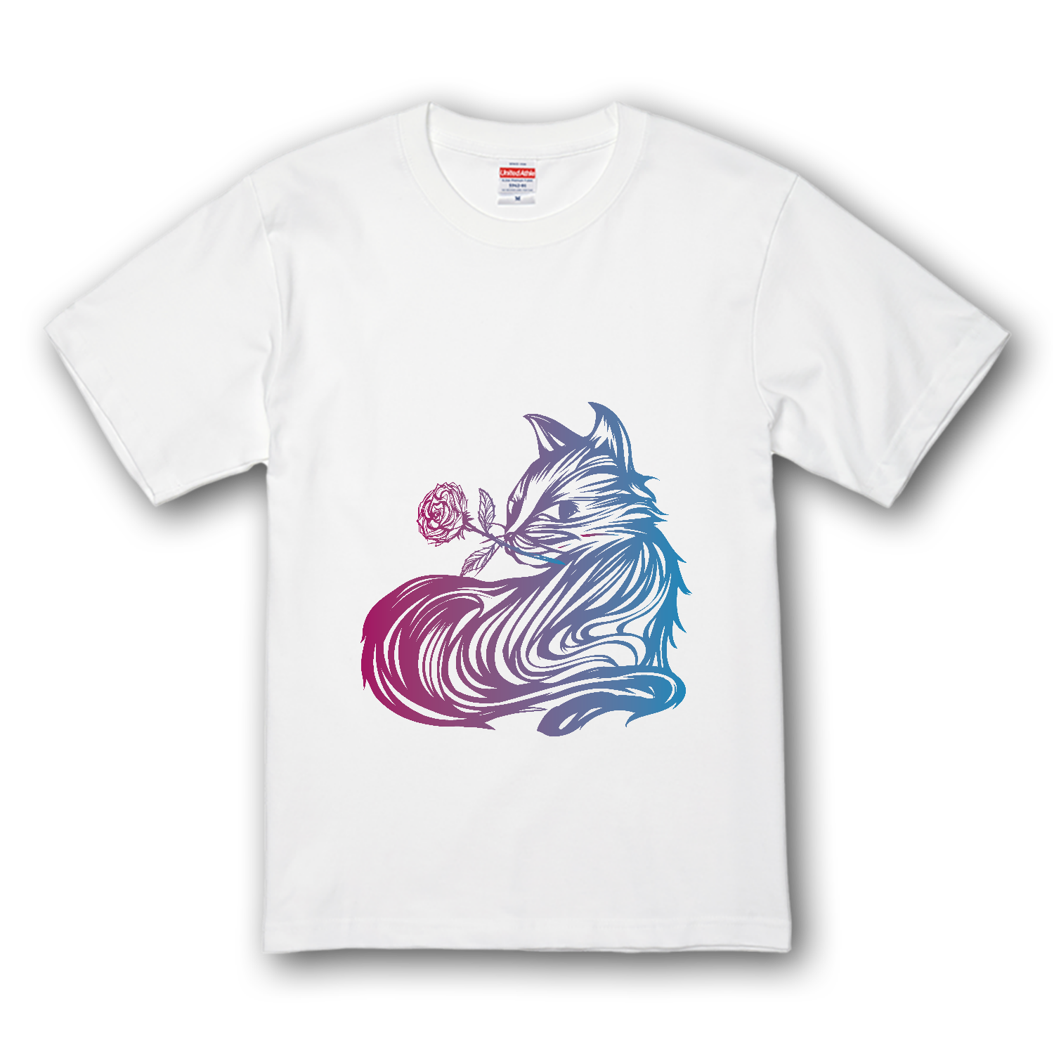 猫と薔薇の絵 - 夢薔薇猫のおしゃれなワンポイントマーク プレミアムTシャツ