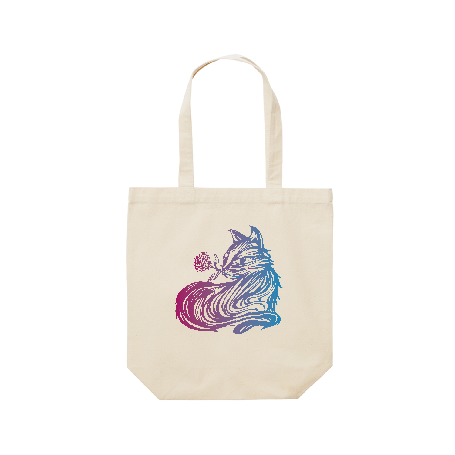 猫と薔薇の絵 - 夢薔薇猫のおしゃれなワンポイントマーク レギュラーキャンバストートバッグ(M) (フルカラー転写プリント)