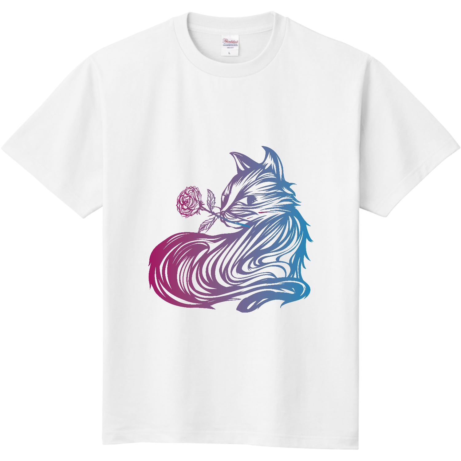 猫と薔薇の絵 - 夢薔薇猫のおしゃれなワンポイントマーク 定番Ｔシャツ