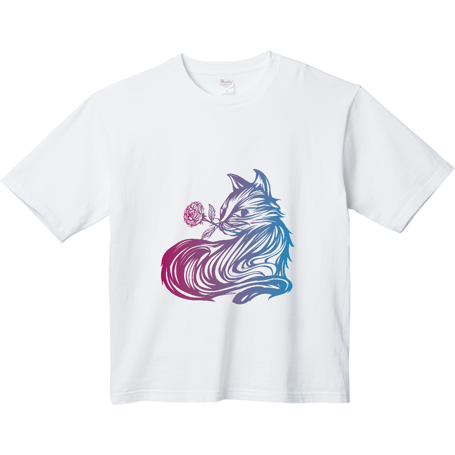 猫と薔薇の絵 - 夢薔薇猫のおしゃれなワンポイントマーク ヘビーウェイト ビッグシルエットTシャツ