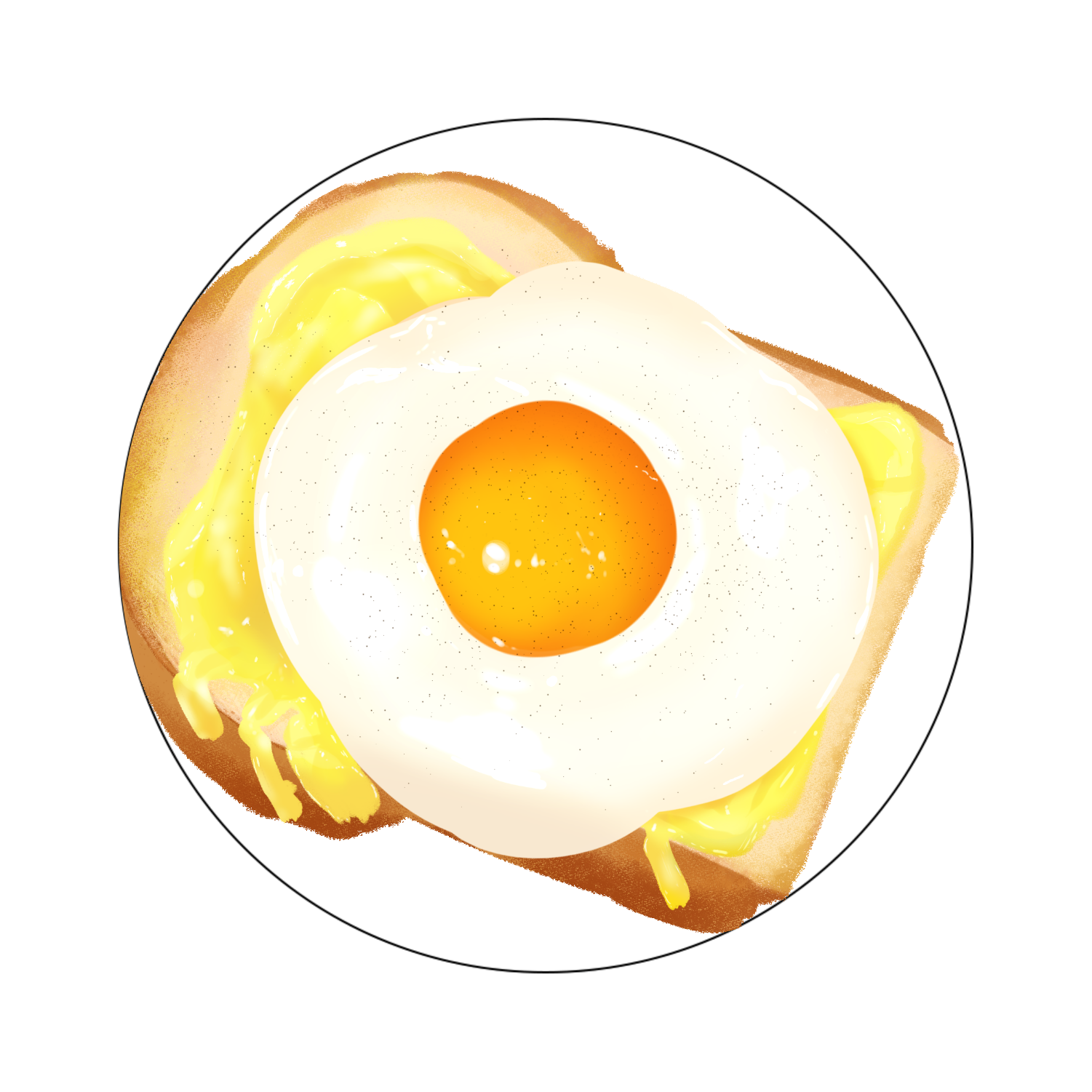 目玉焼きチーズトーストの缶バッチ オリジナル缶バッジ白背景（44mm）