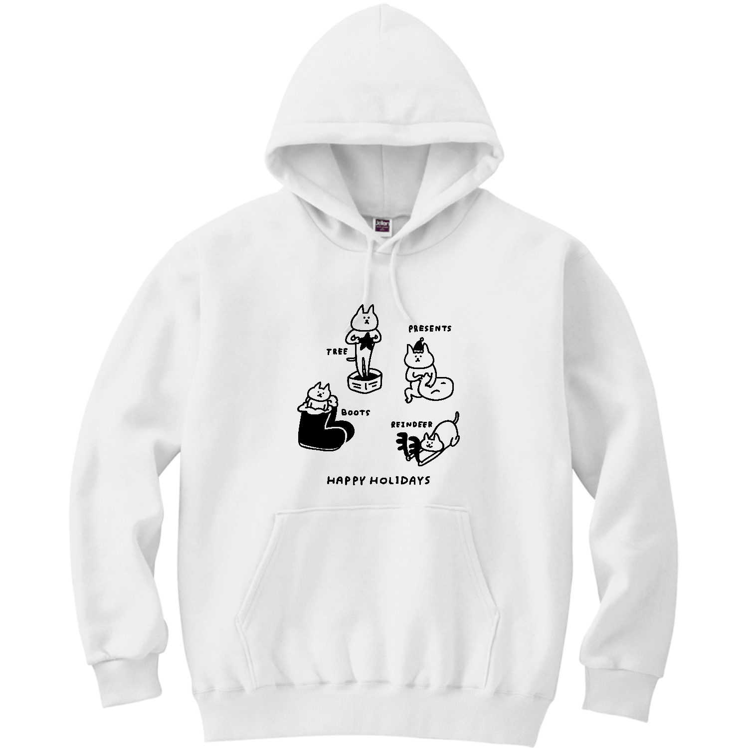 クリスマスが近いネコ 軽量プルパーカー (長袖プリント)