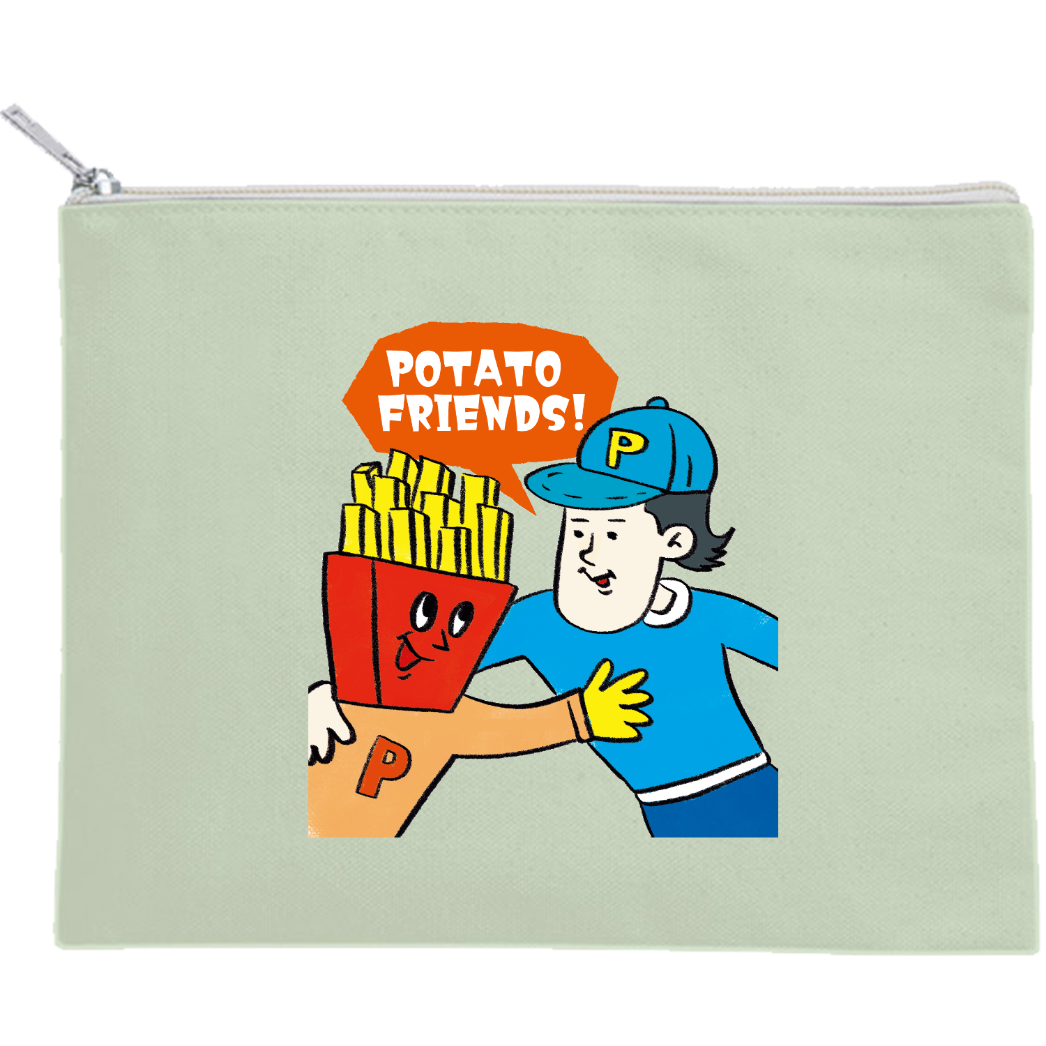 グラフィックシリーズ「おれたちポテトフレンズ！」 キャンバスフラットポーチ（M）【白プリント有】