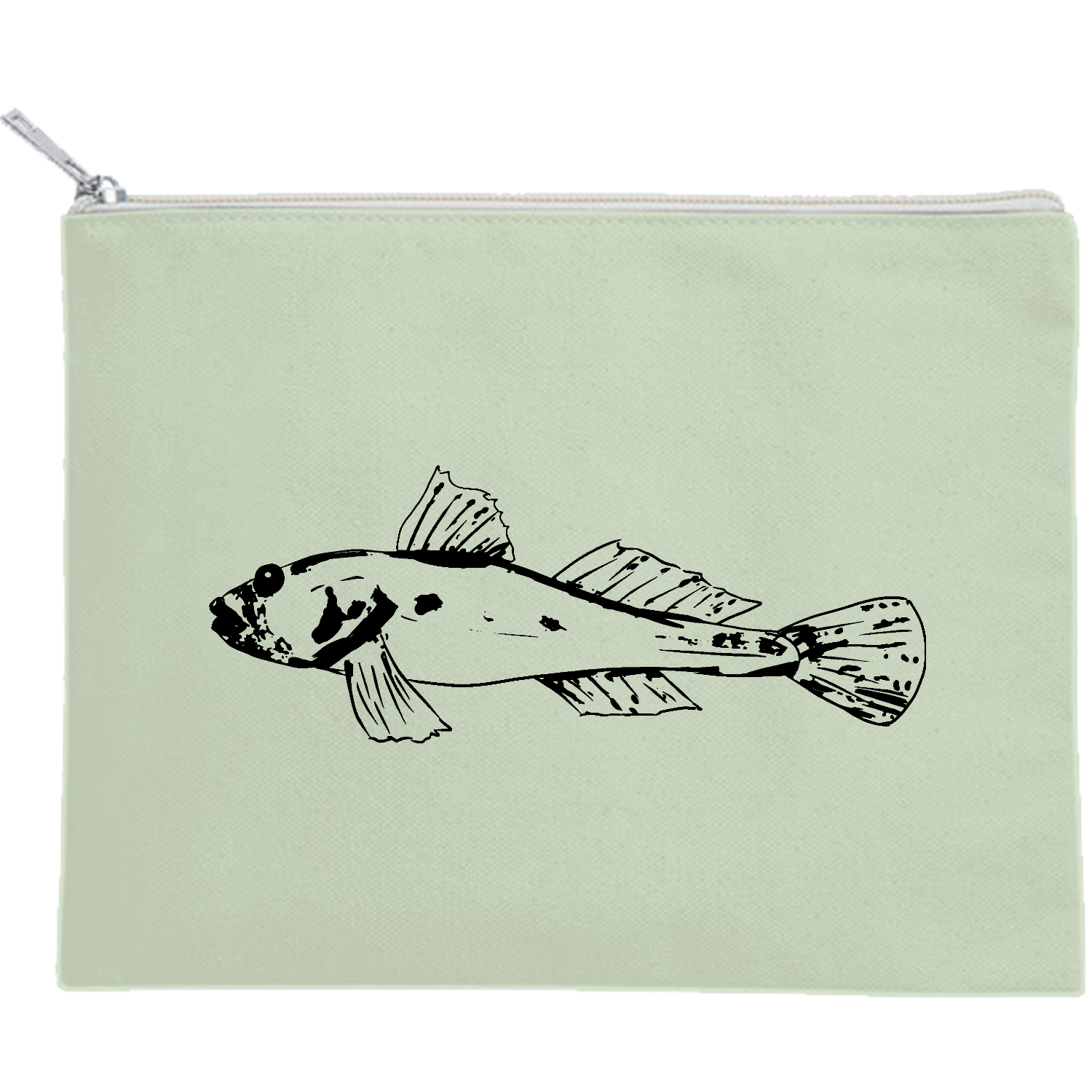 ハゼの墨絵 キャンバスフラットポーチ（M）【白プリント有】