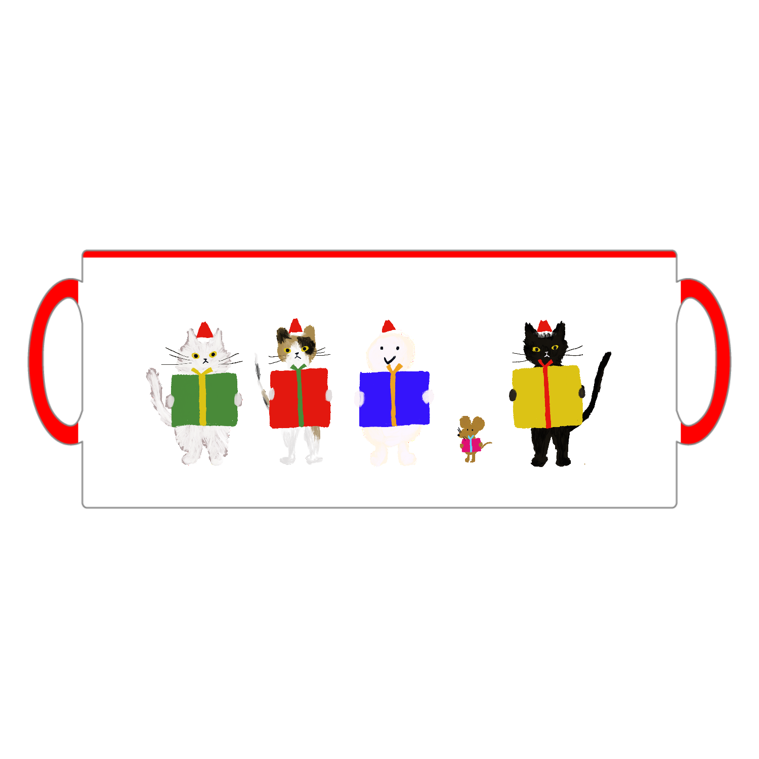 ねこ、ねずみ、雪だるまのクリスマスプレゼント2トーンマグカップ1