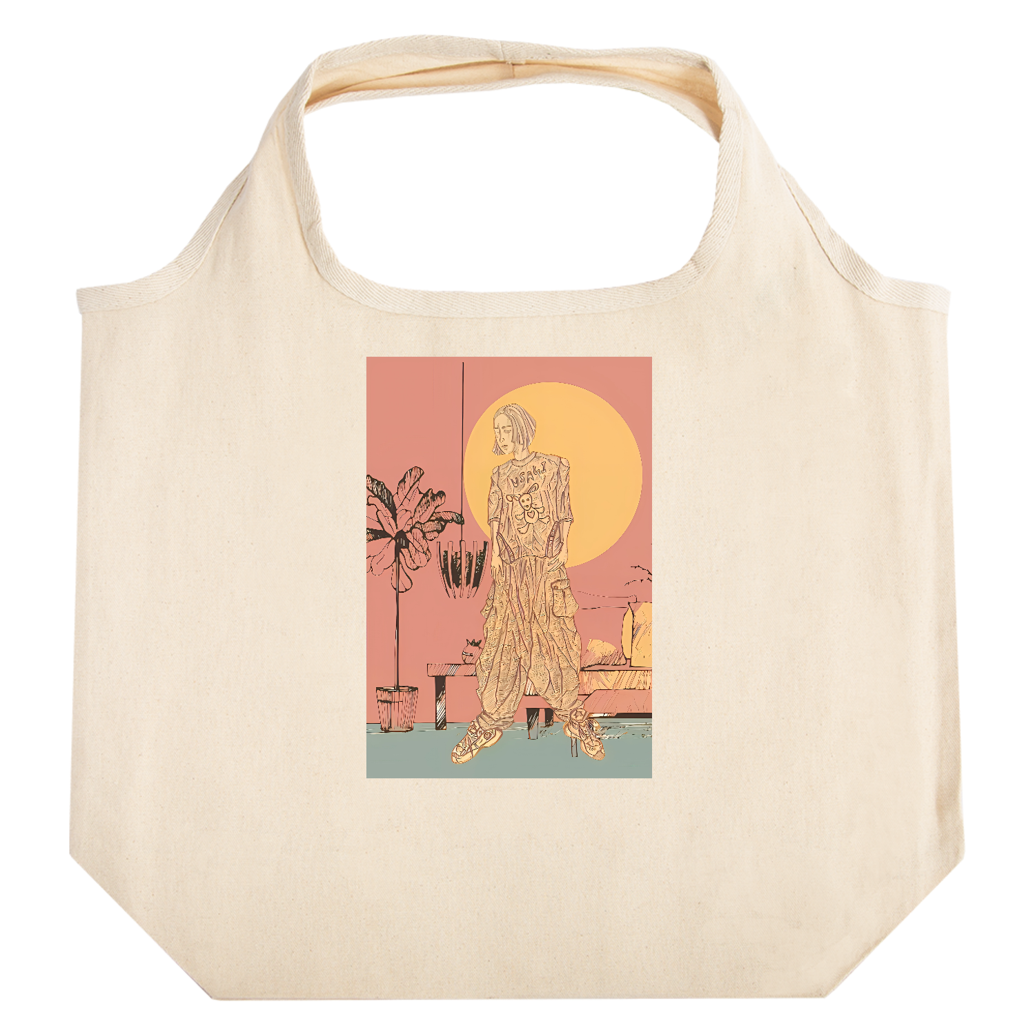 オシャレ、イラスト、モノクロ、服 たためるマルシェ【白プリントあり】