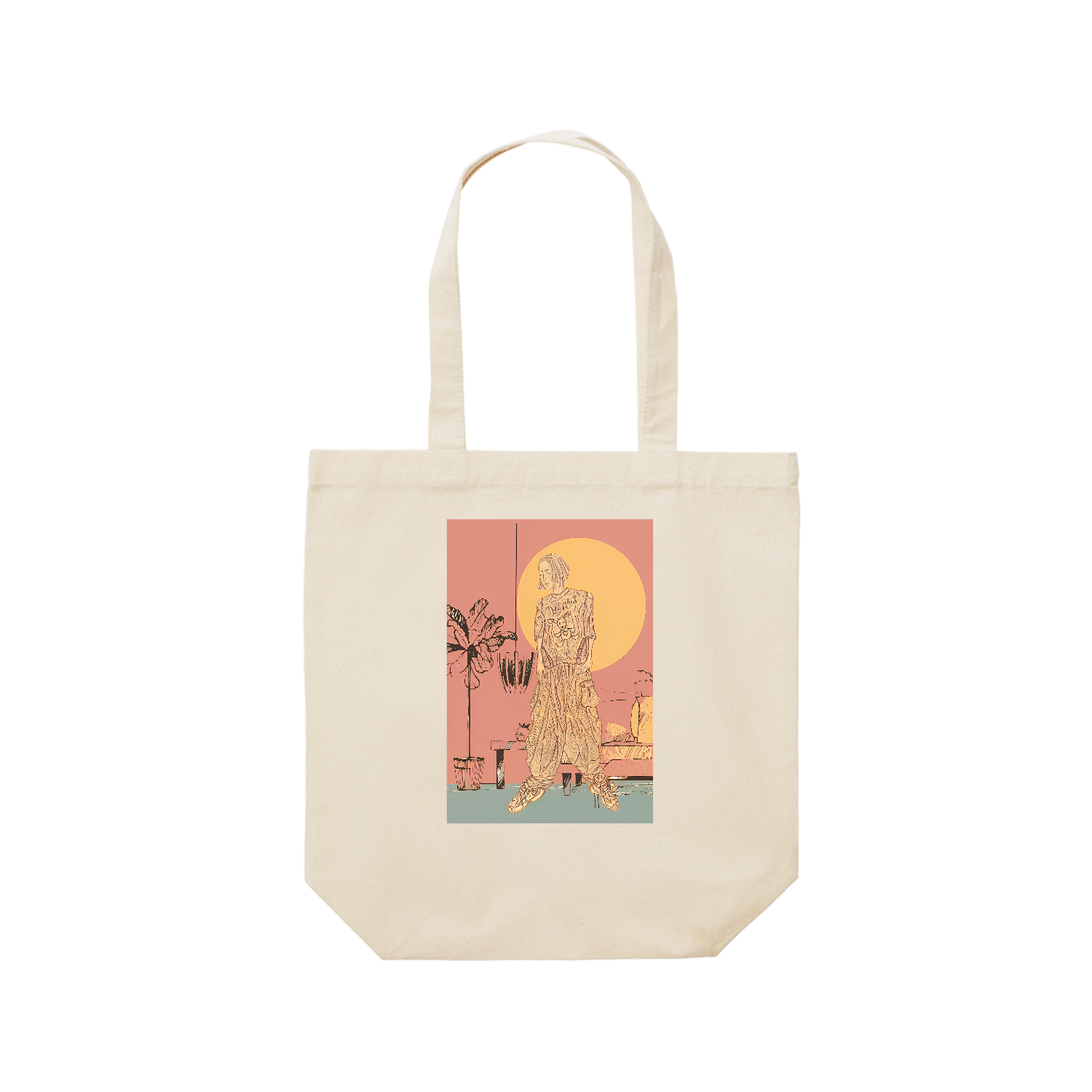 オシャレ、イラスト、モノクロ、服 レギュラーキャンバストートバッグ(M) (フルカラー転写プリント)