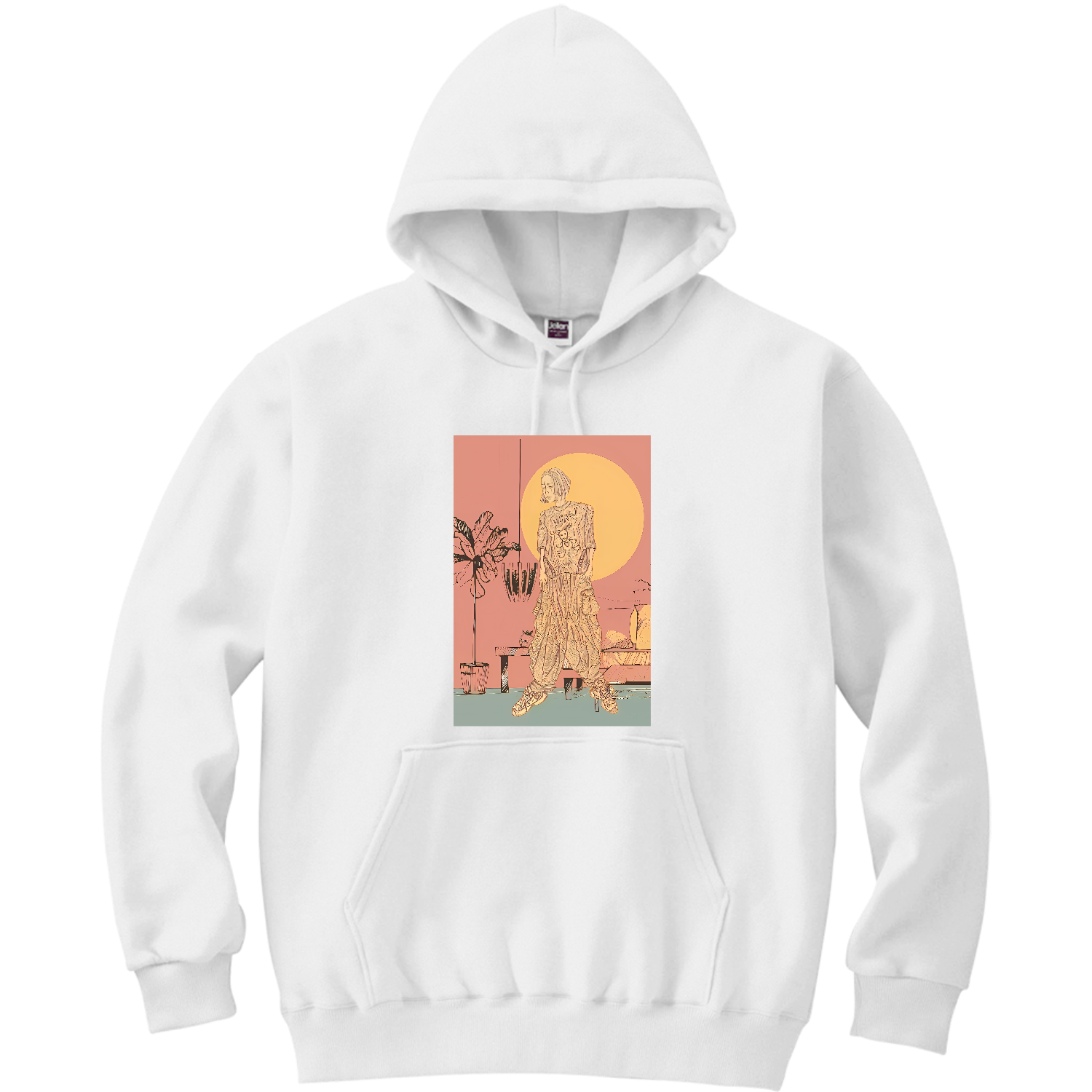 オシャレ、イラスト、モノクロ、服 軽量プルパーカー (長袖プリント)