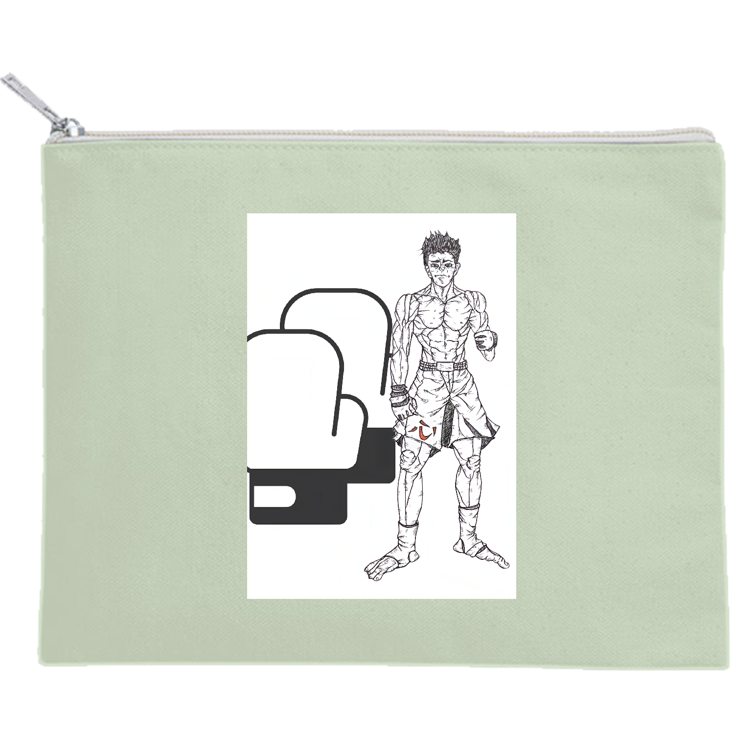 格闘家、心、筋肉、メッセージ キャンバスフラットポーチ（M）【白プリント有】