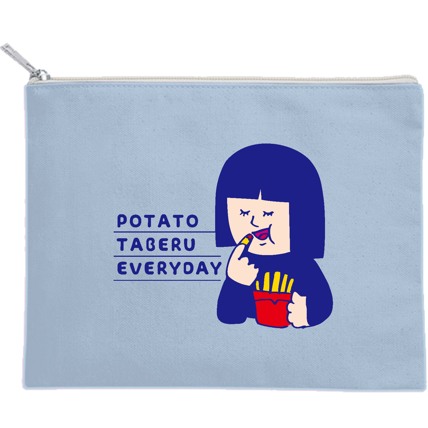 キャラクターシリーズ「ポテト食べるエブリディ」 キャンバスフラットポーチ（M）【白プリント有】