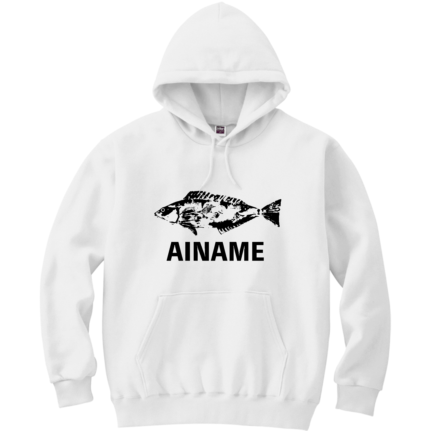 アイナメ・アブラコの魚拓イラスト 軽量プルパーカー (長袖プリント)