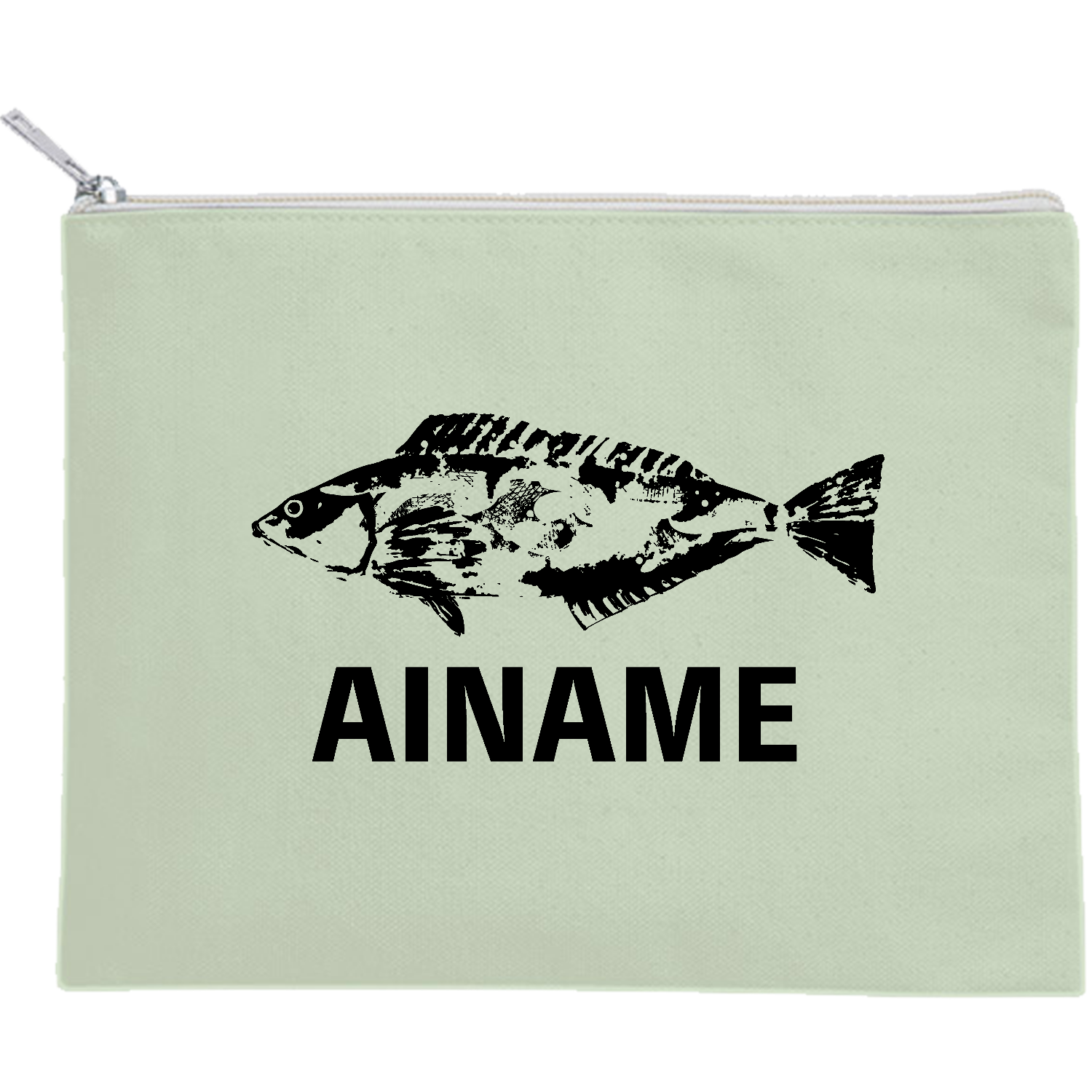 アイナメ・アブラコの魚拓イラスト キャンバスフラットポーチ（M）【白プリント有】