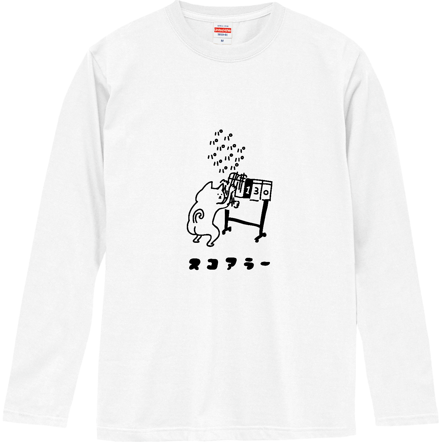 スコアボードをめくるネコ ロングスリーブTシャツ