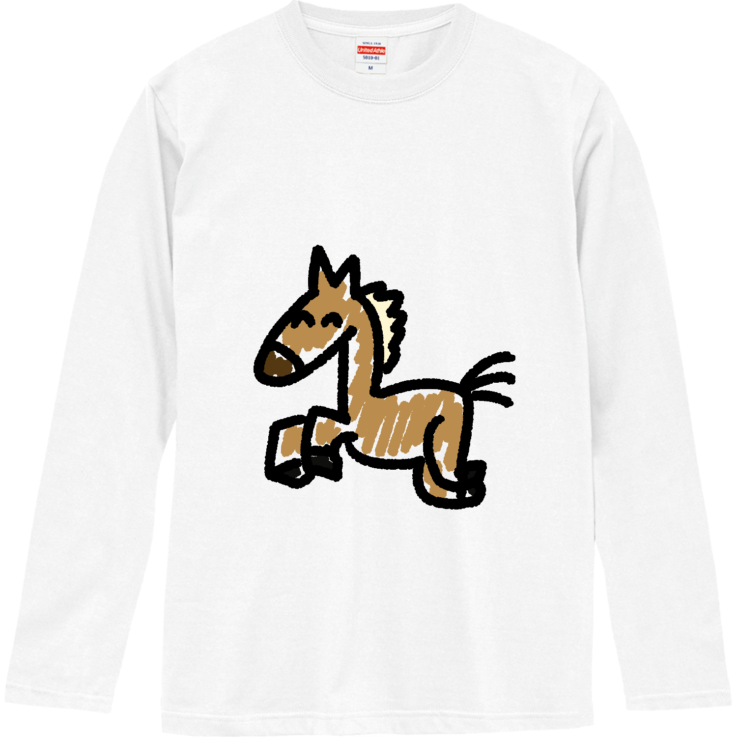 手書きの可愛い馬のイラスト ロングスリーブTシャツ