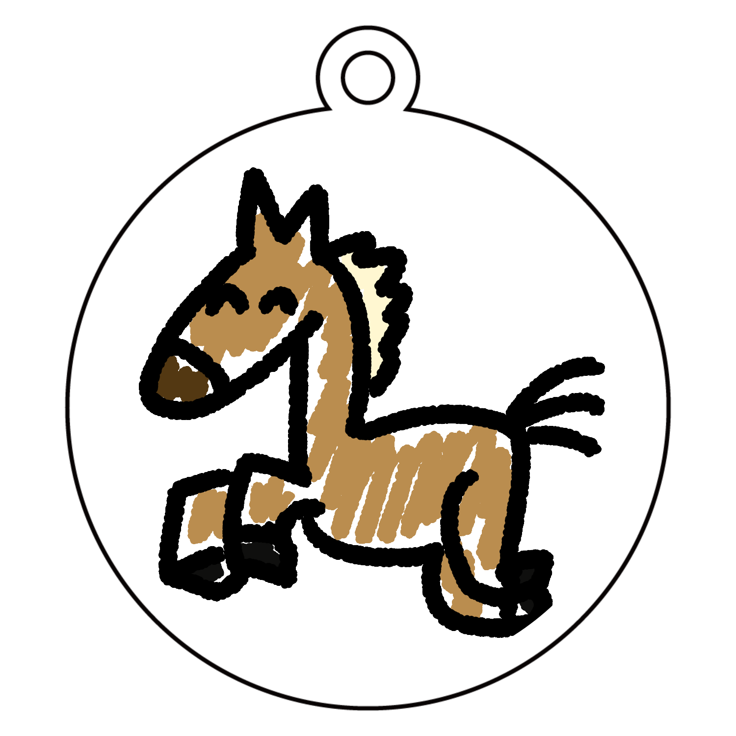 手書きの可愛い馬のイラストアクリルキーホルダー 丸型 (6cm)の商品