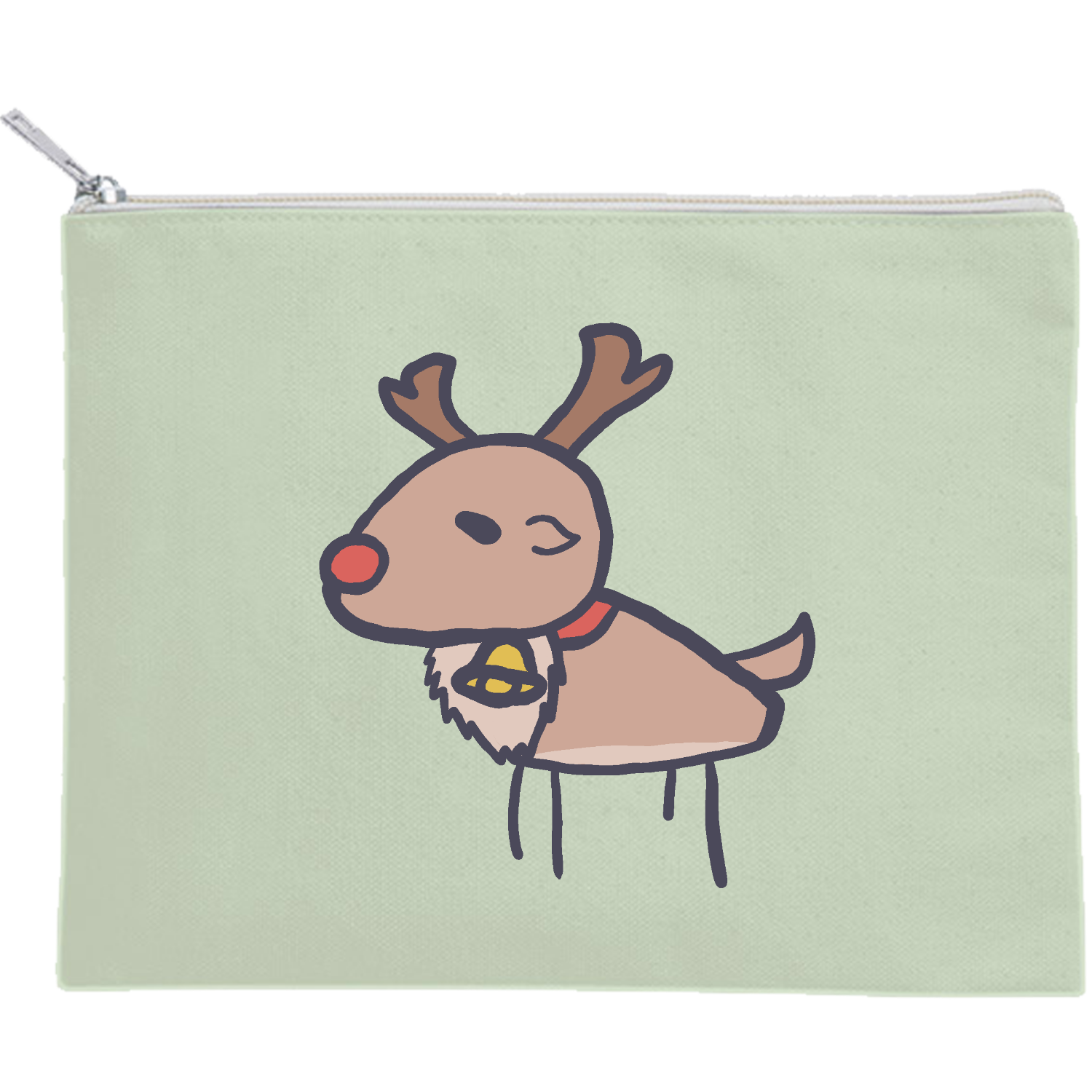 ゆるいトナカイ キャンバスフラットポーチ（M）【白プリント有】