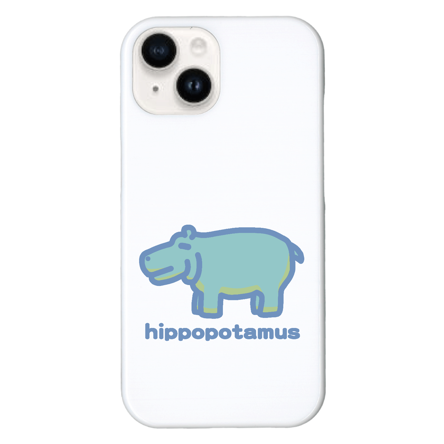 お昼が楽しみなカバ（あお） iPhone15 (ハードケース)