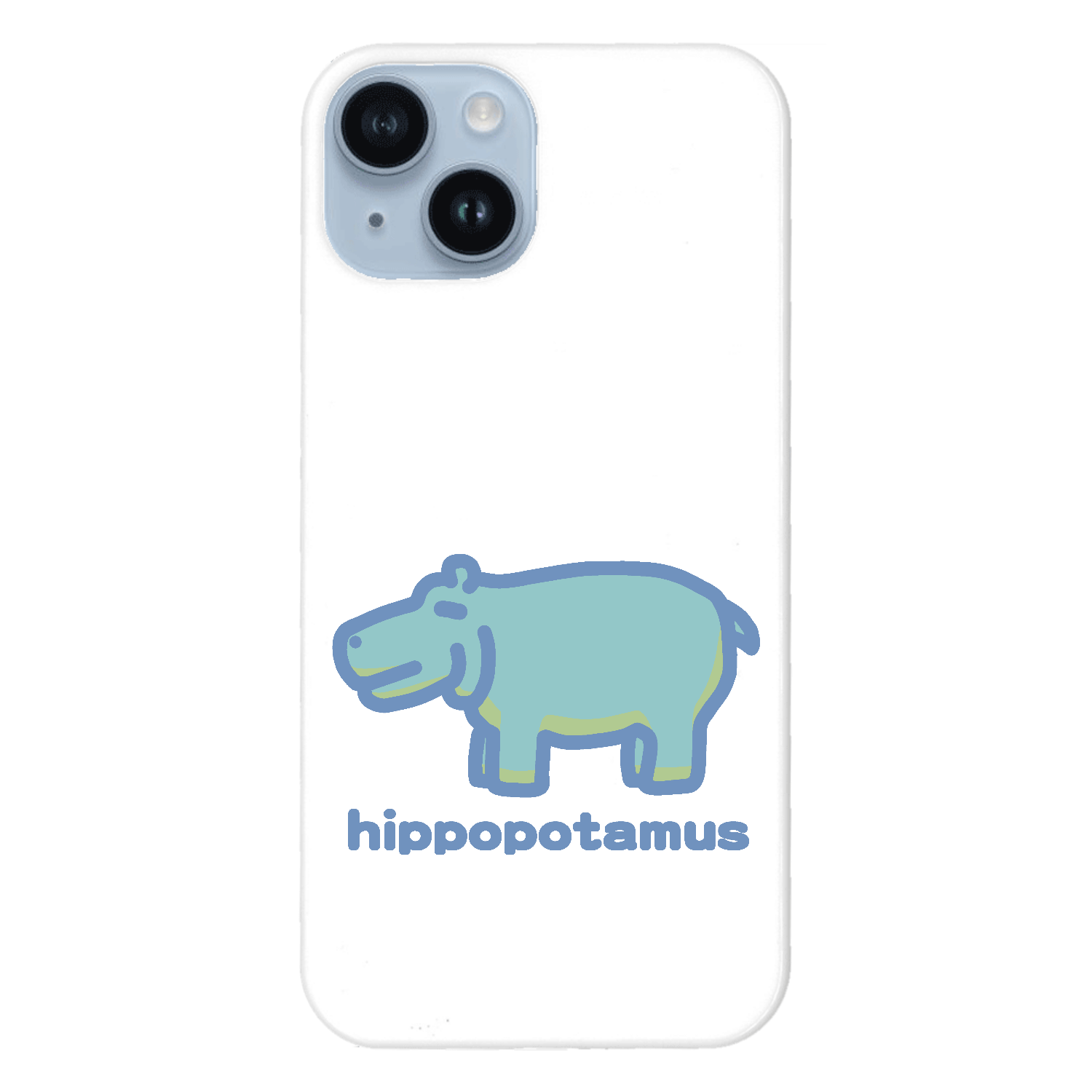 お昼が楽しみなカバ（あお） iPhone14 (白)