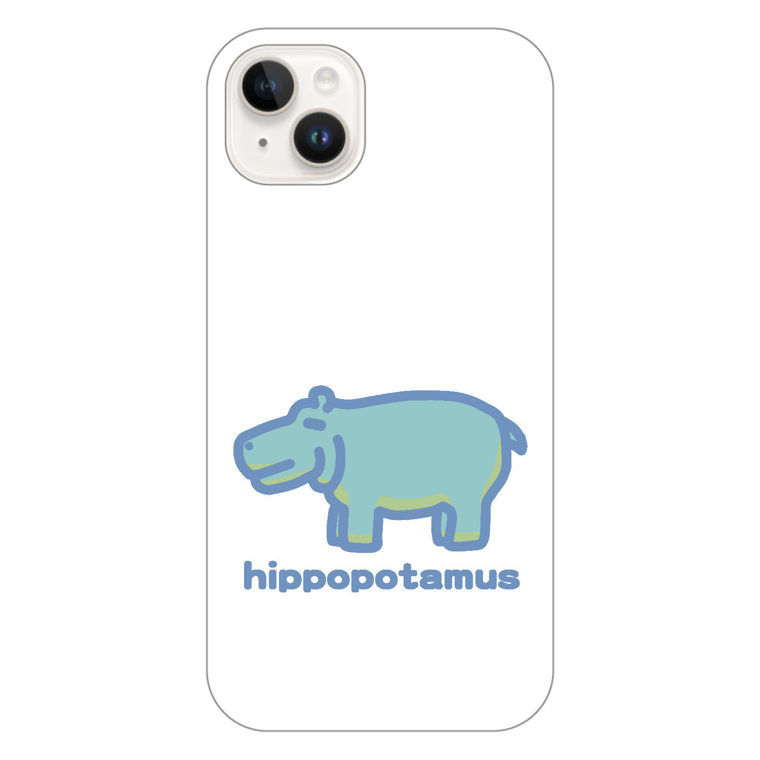 お昼が楽しみなカバ（あお） iPhone14 Plus (白)